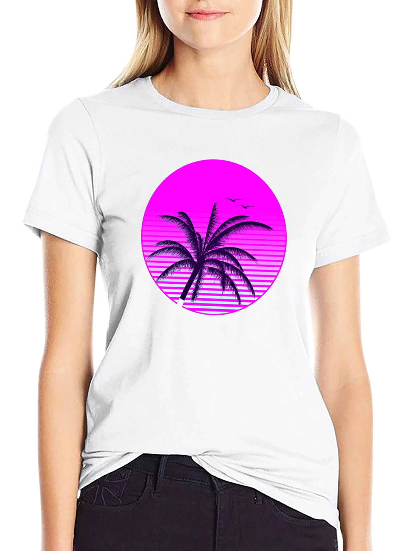 Retro Palm Tree Graphic Tee - Black T-Shirt