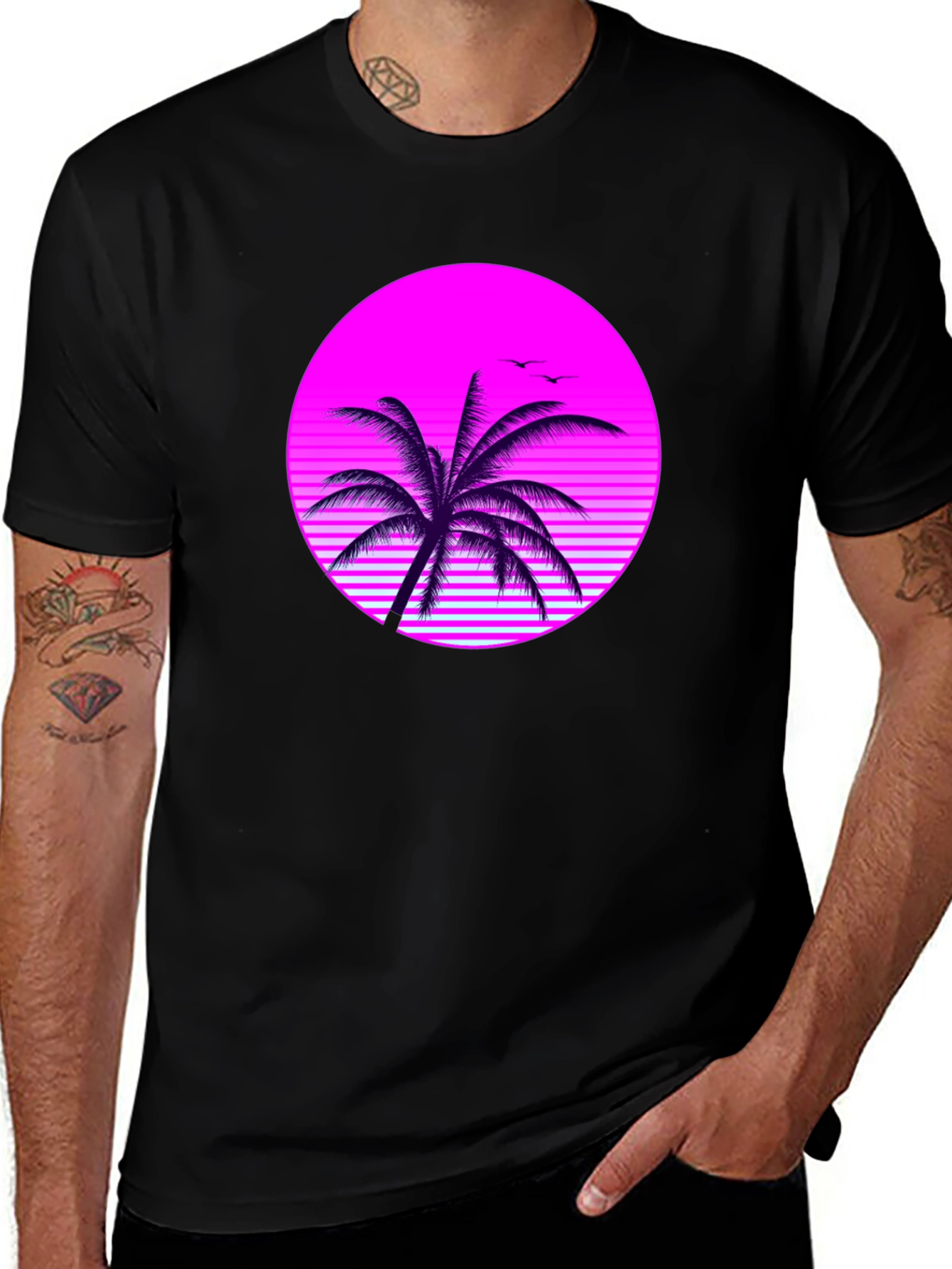 Retro Palm Tree Graphic Tee - Black T-Shirt