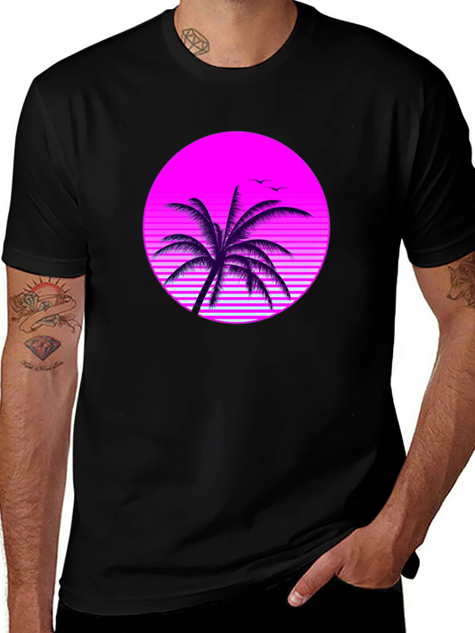 Retro Palm Tree Graphic Tee - Black T-Shirt