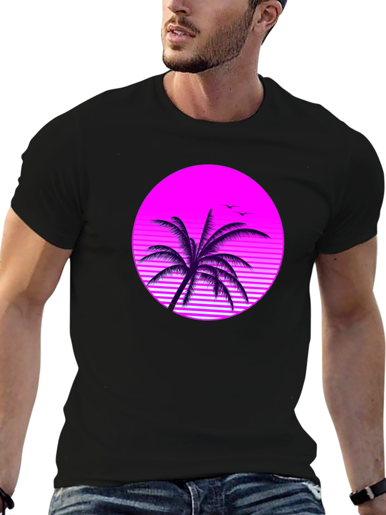 Retro Palm Tree Graphic Tee - Black T-Shirt