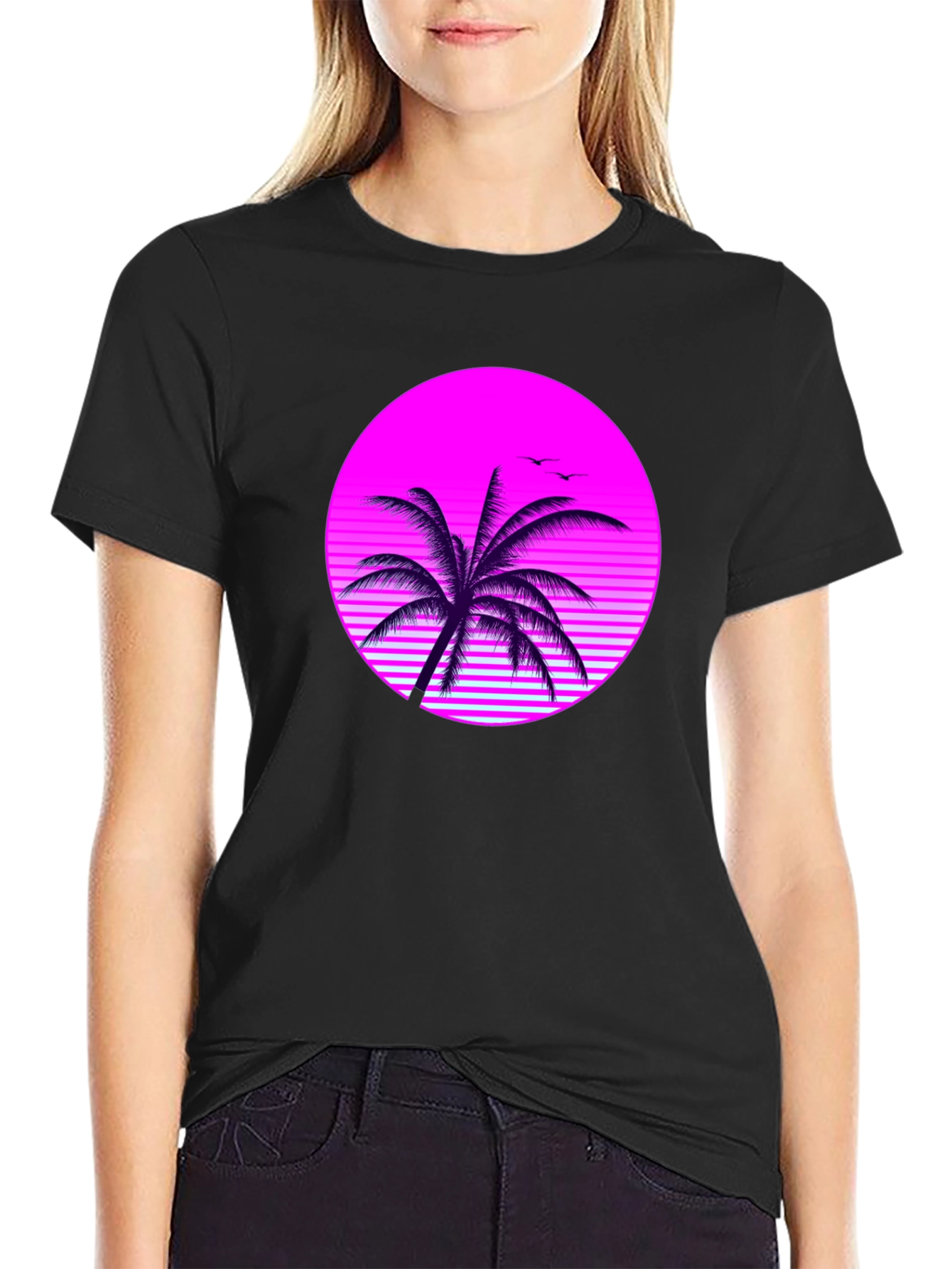 Retro Palm Tree Graphic Tee - Black T-Shirt
