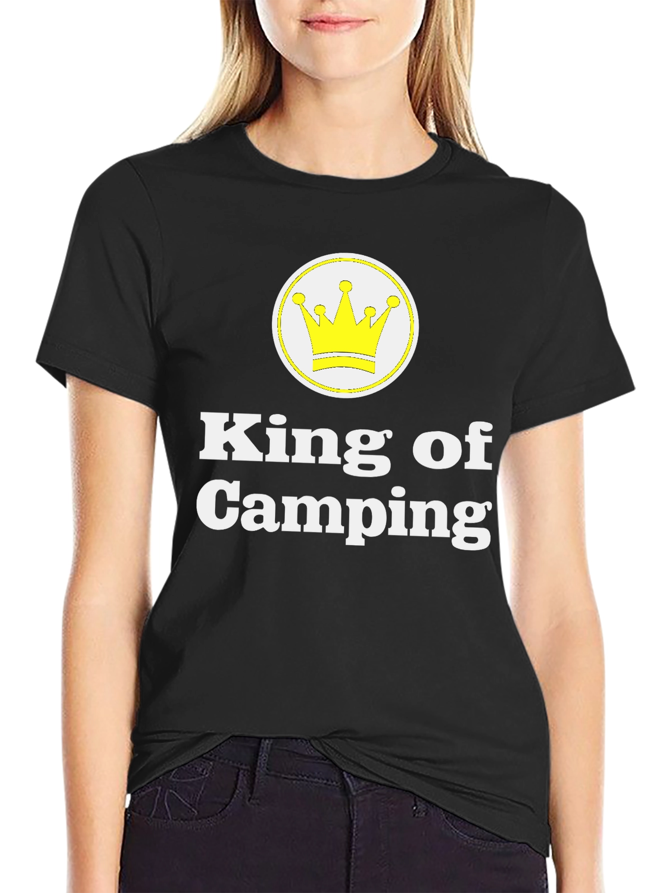 King of Camping T-Shirt - Black Crew Neck