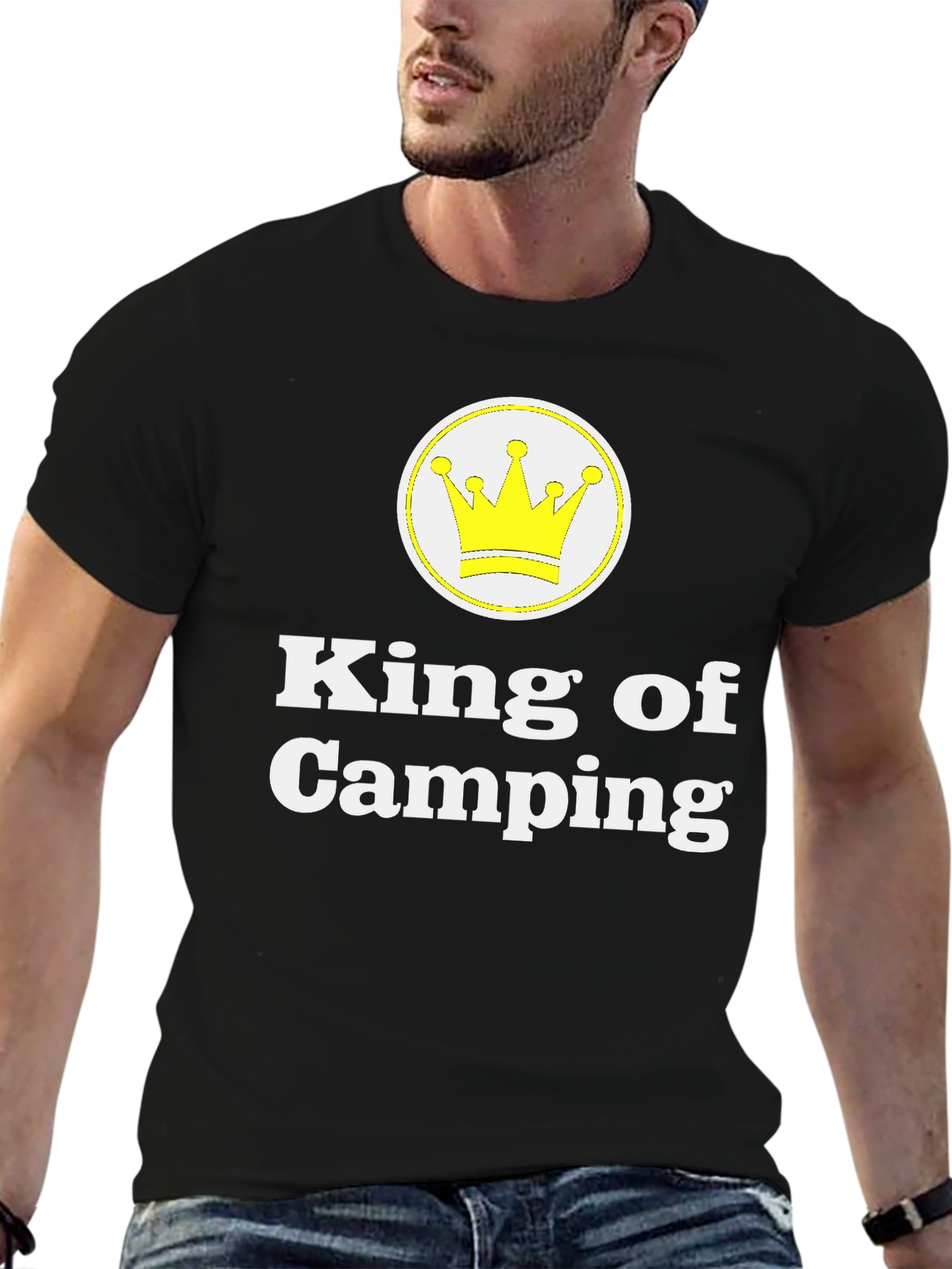 King of Camping T-Shirt - Black Crew Neck
