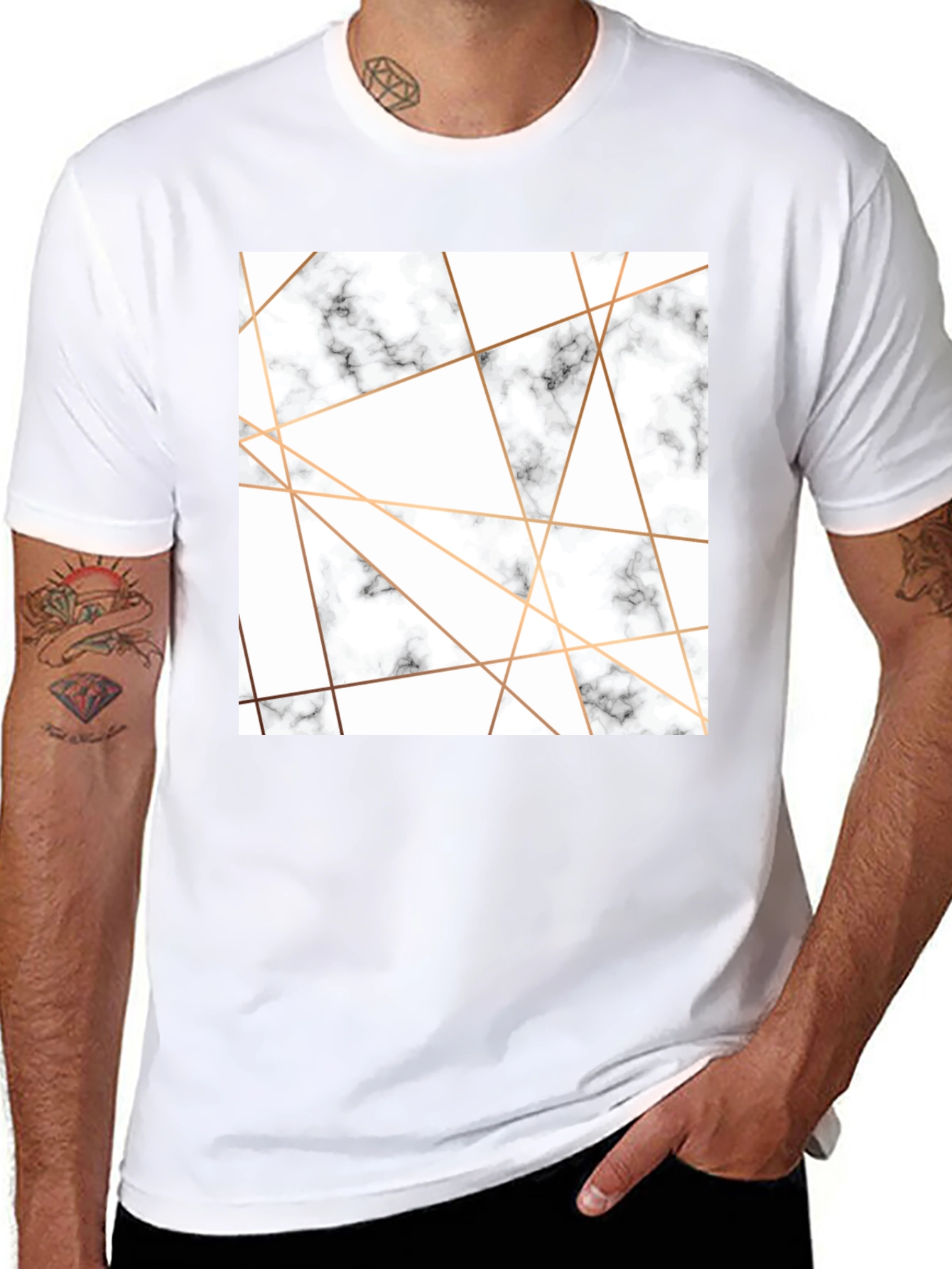 Modern Marble Geometric Print Black T-Shirt
