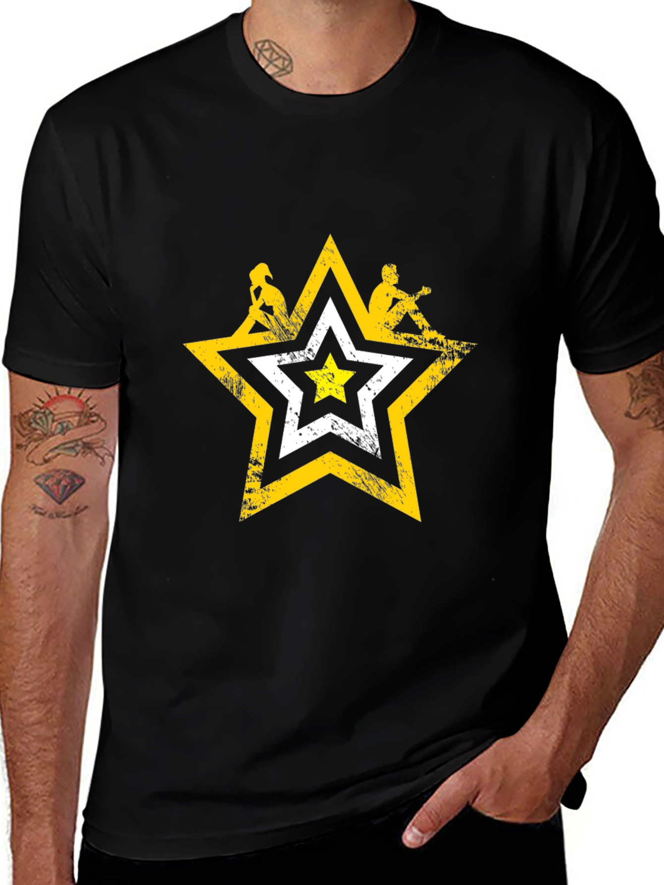 Distressed Star Graphic Tee - Mens Black T-Shirt