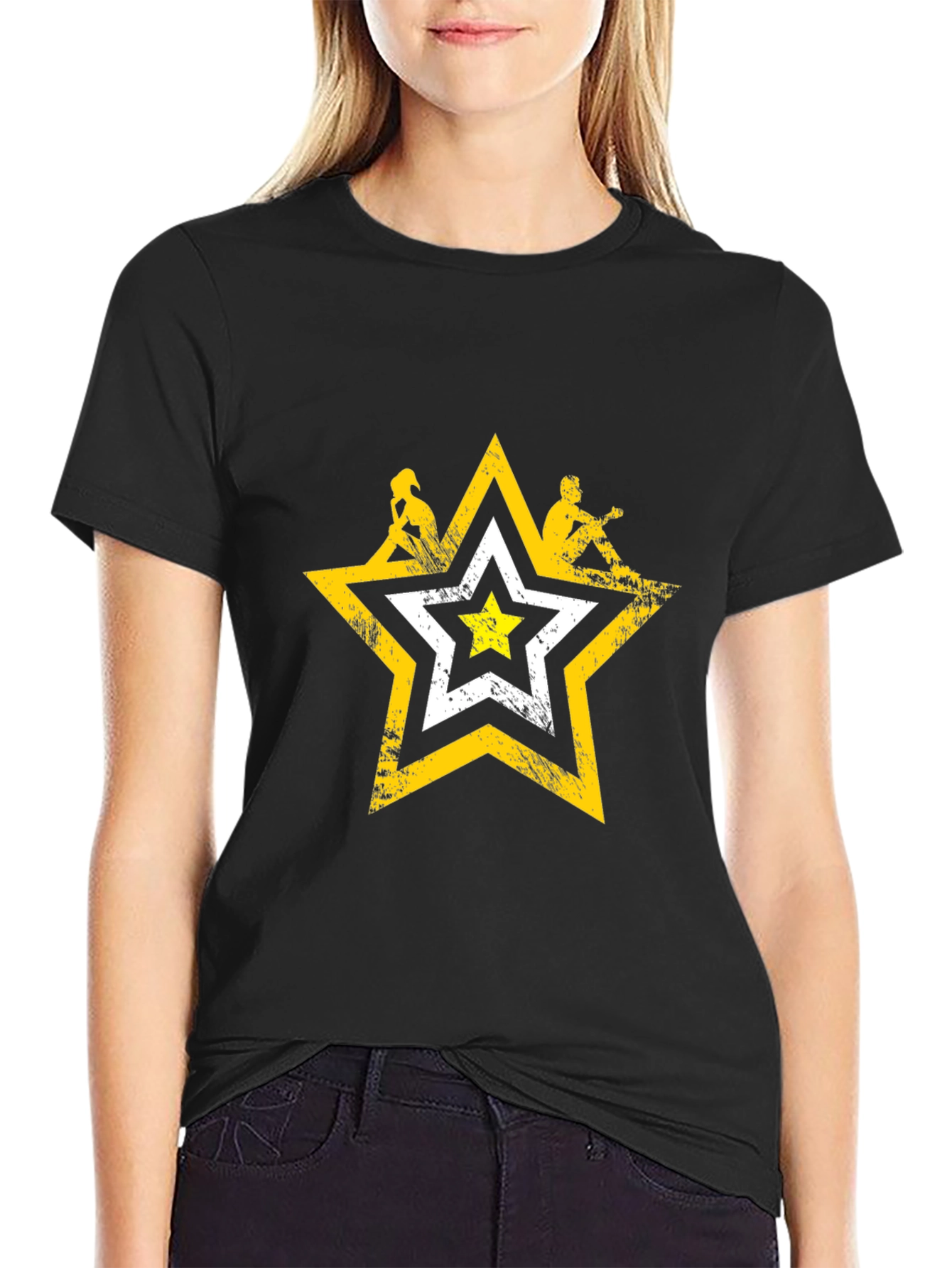 Distressed Star Graphic Tee - Mens Black T-Shirt
