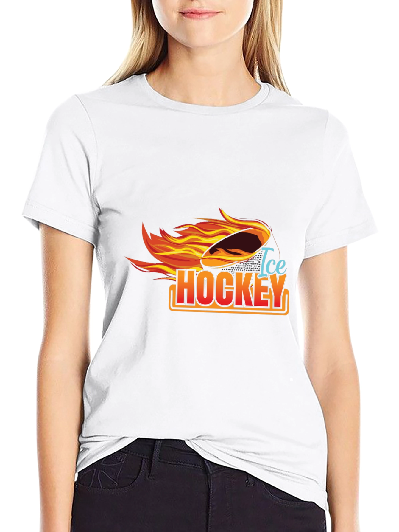 Ice Hockey Flaming Puck Graphic T-Shirt