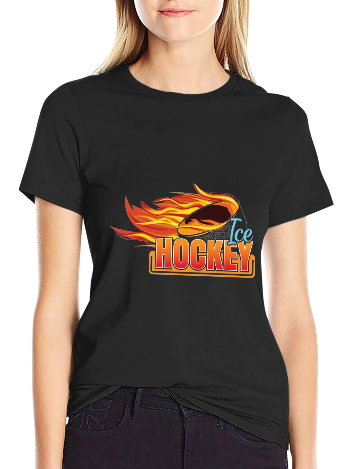 Ice Hockey Flaming Puck Graphic T-Shirt
