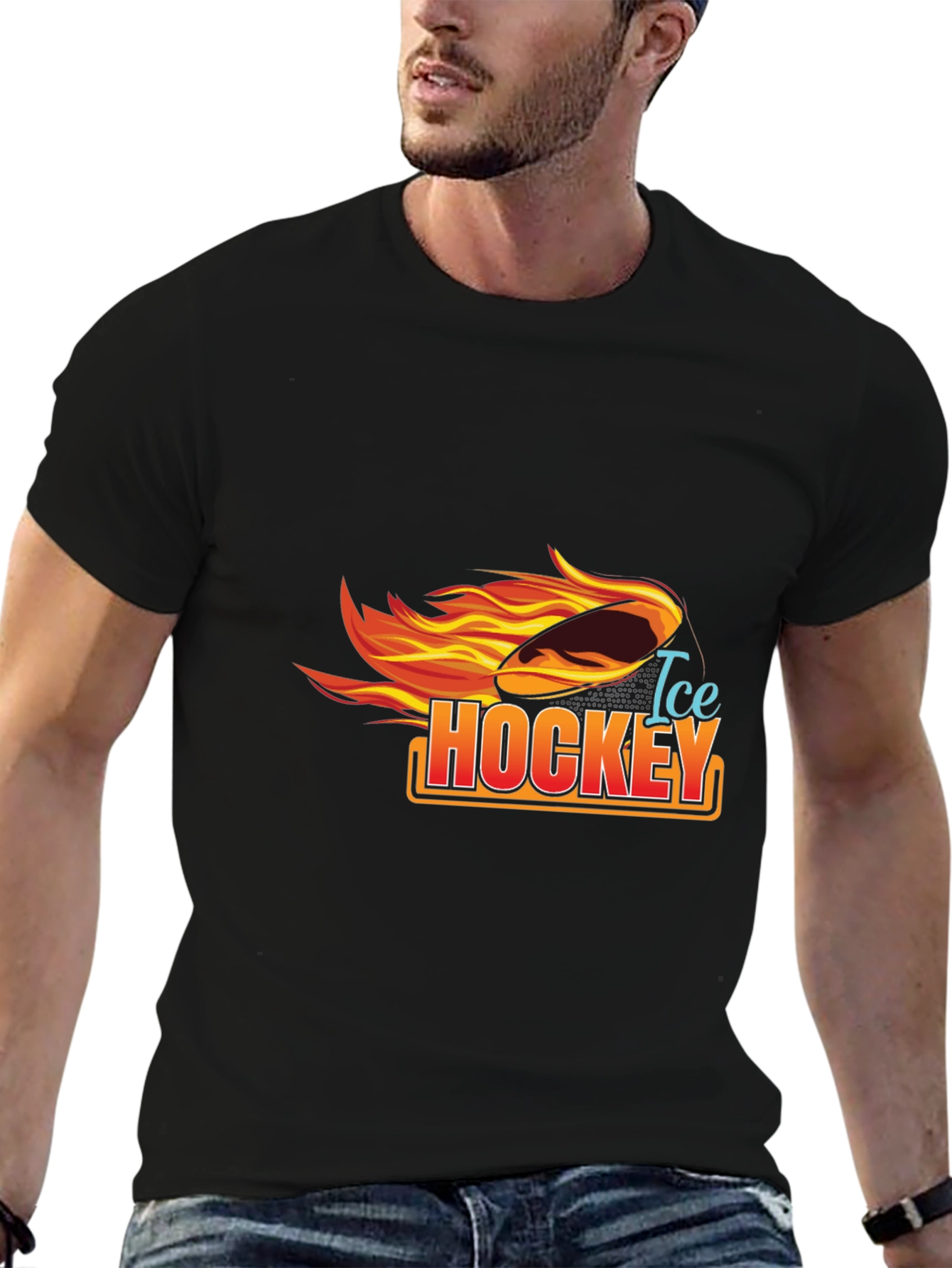 Ice Hockey Flaming Puck Graphic T-Shirt