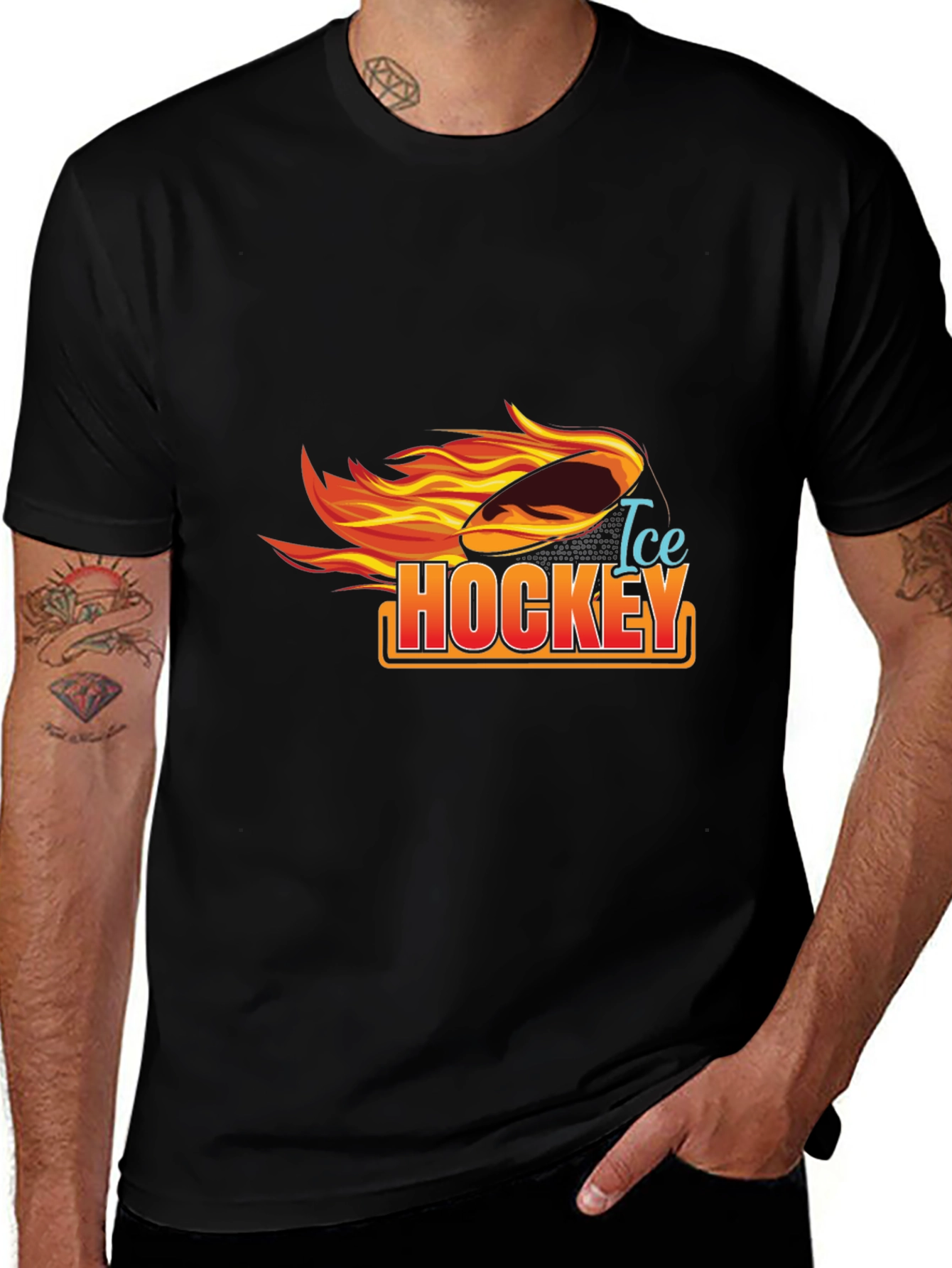 Ice Hockey Flaming Puck Graphic T-Shirt