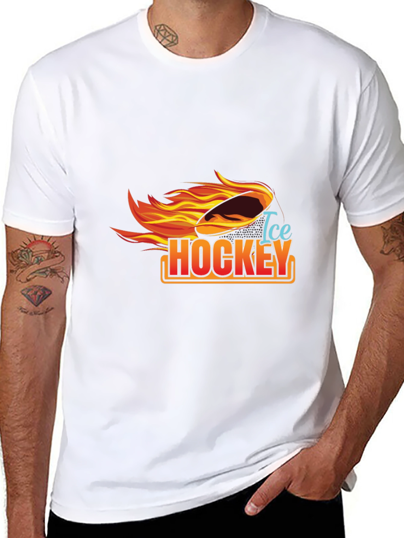 Ice Hockey Flaming Puck Graphic T-Shirt
