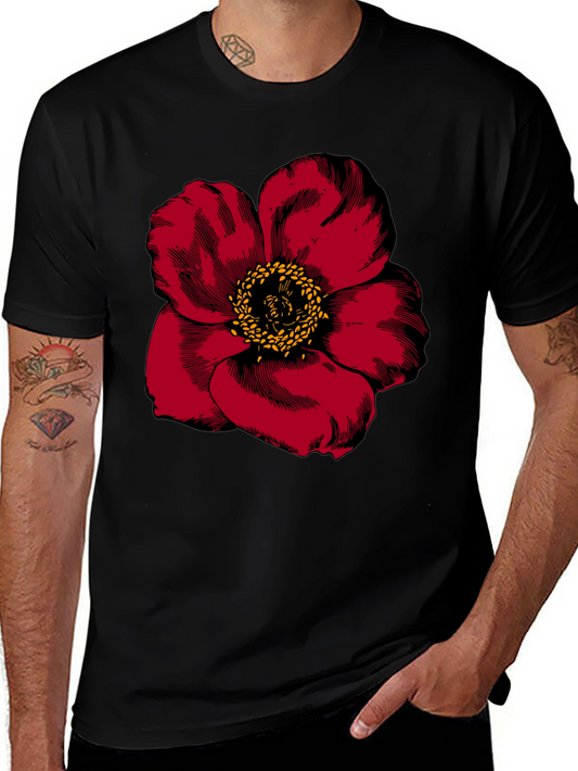 Bold Floral Graphic Tee - Black Cotton Blend Shirt