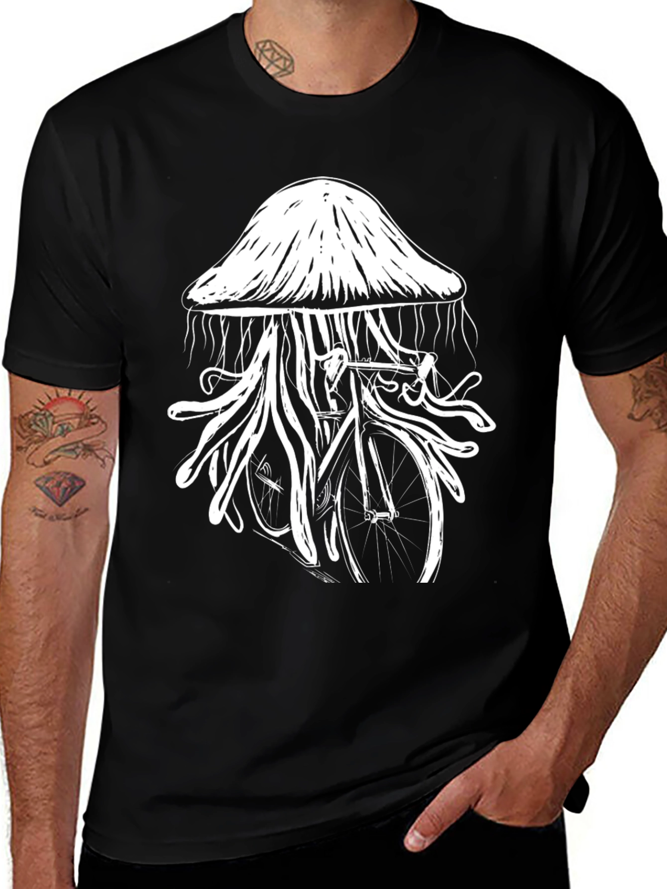 Jellyfish Bicycle Graphic T-Shirt - Unique Black Tee