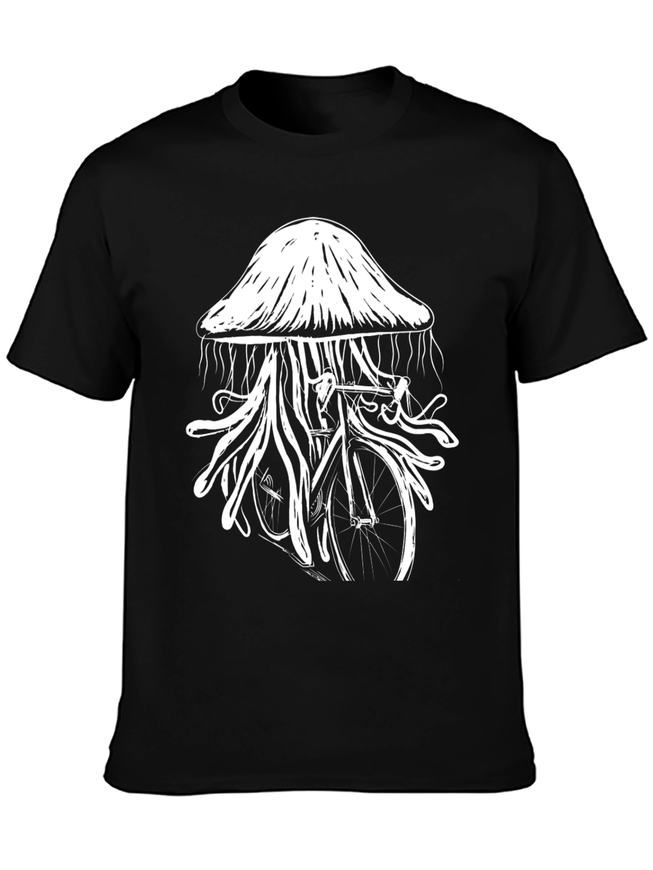 Jellyfish Bicycle Graphic T-Shirt - Unique Black Tee