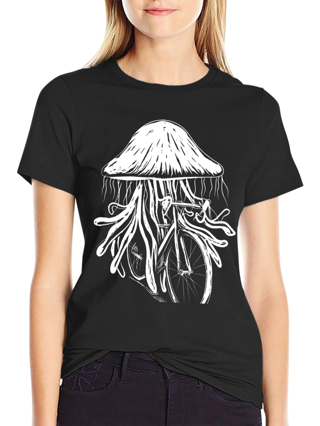 Jellyfish Bicycle Graphic T-Shirt - Unique Black Tee