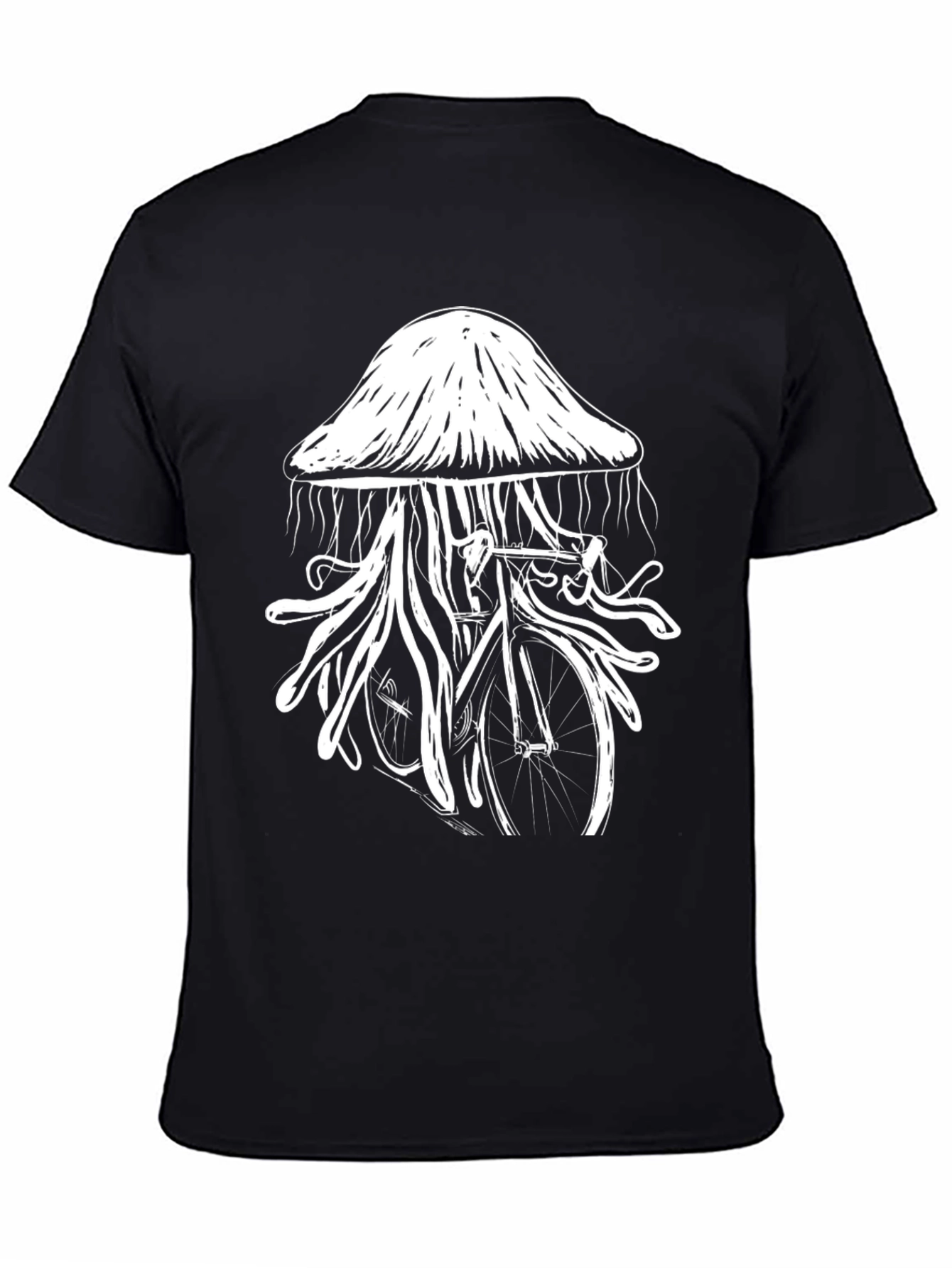 Jellyfish Bicycle Graphic T-Shirt - Unique Black Tee