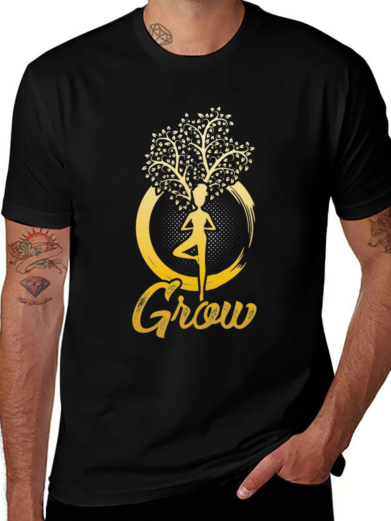 Grow Yoga Tree Graphic T-Shirt - Black