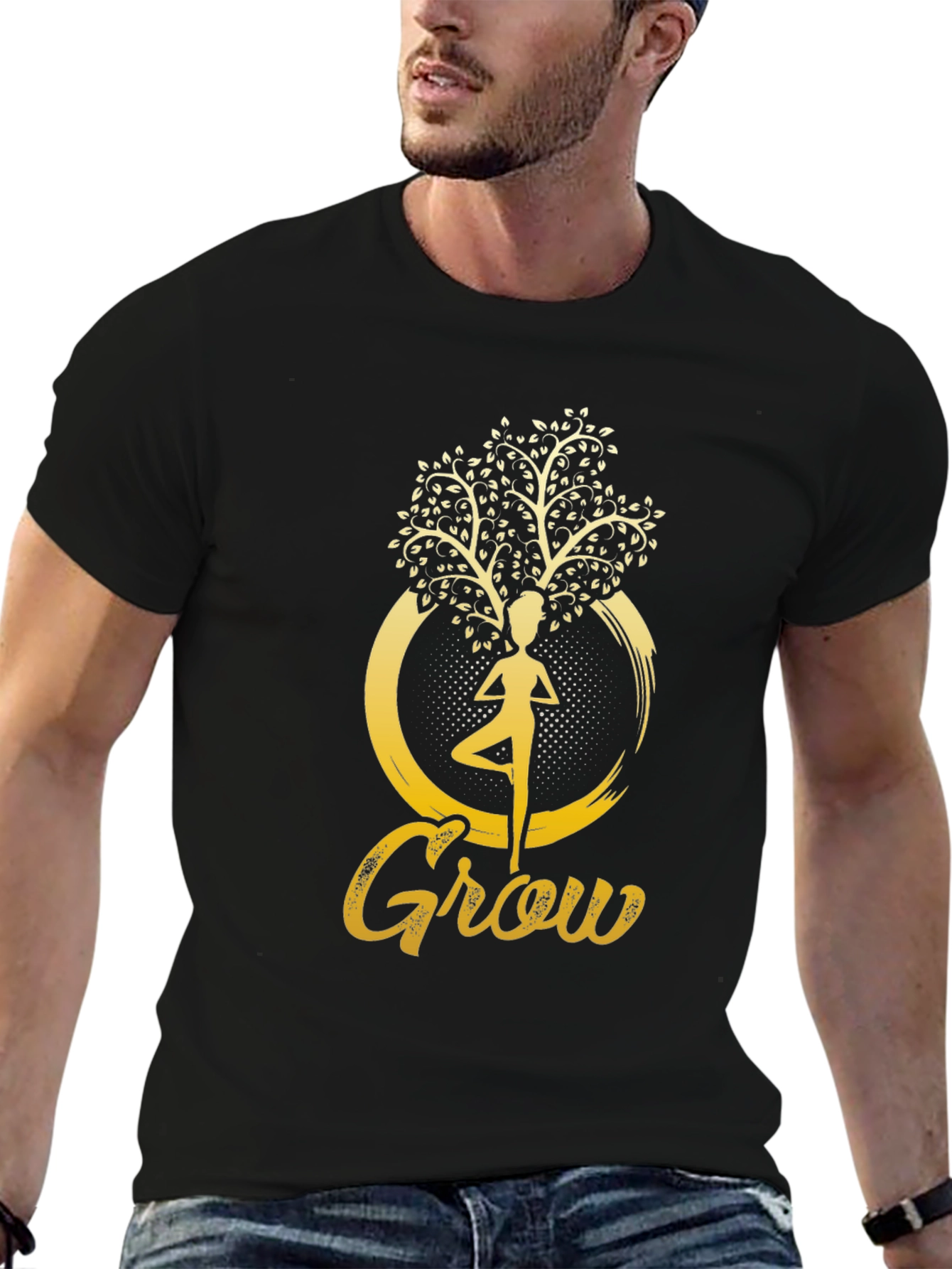 Grow Yoga Tree Graphic T-Shirt - Black