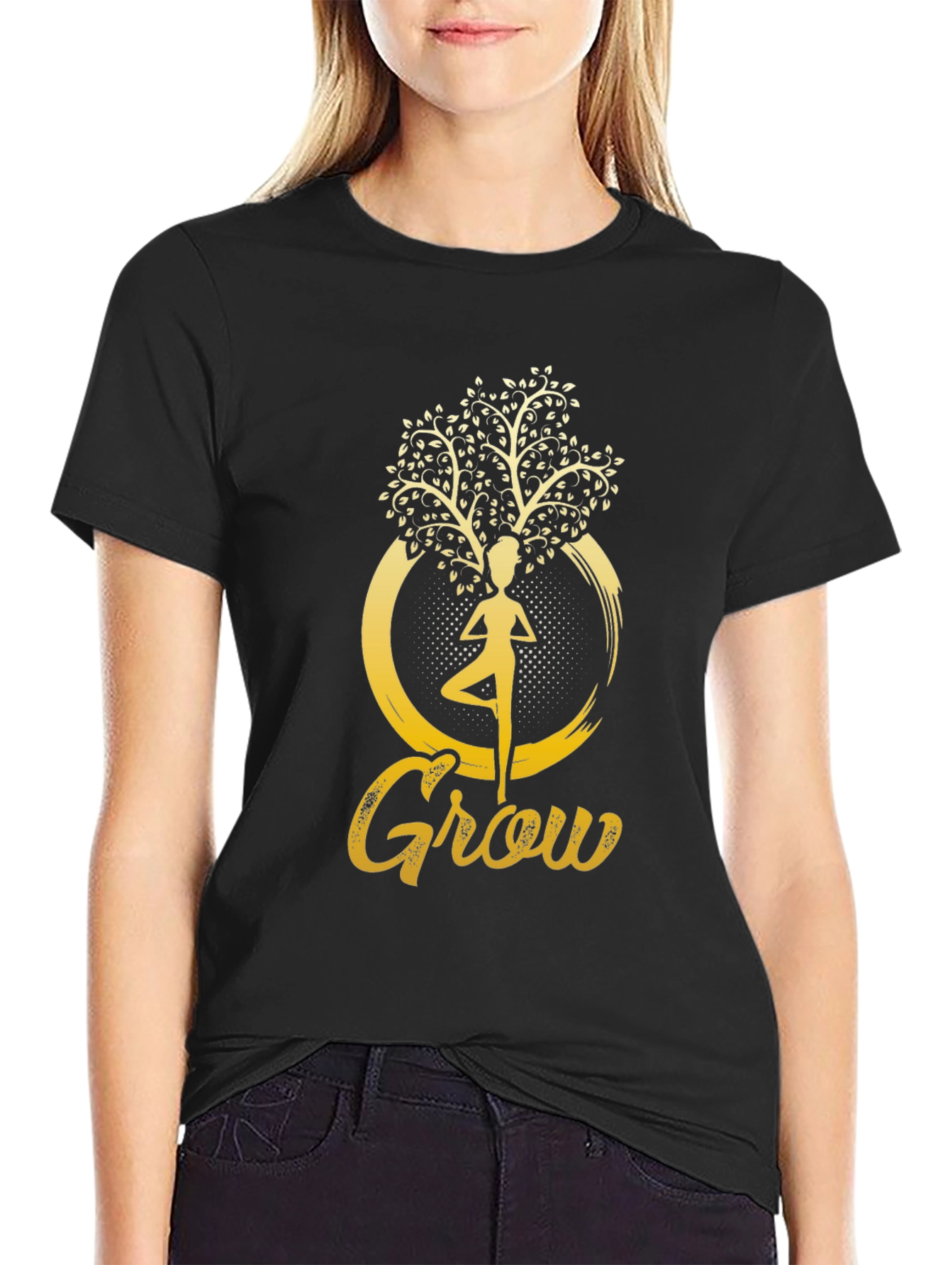 Grow Yoga Tree Graphic T-Shirt - Black