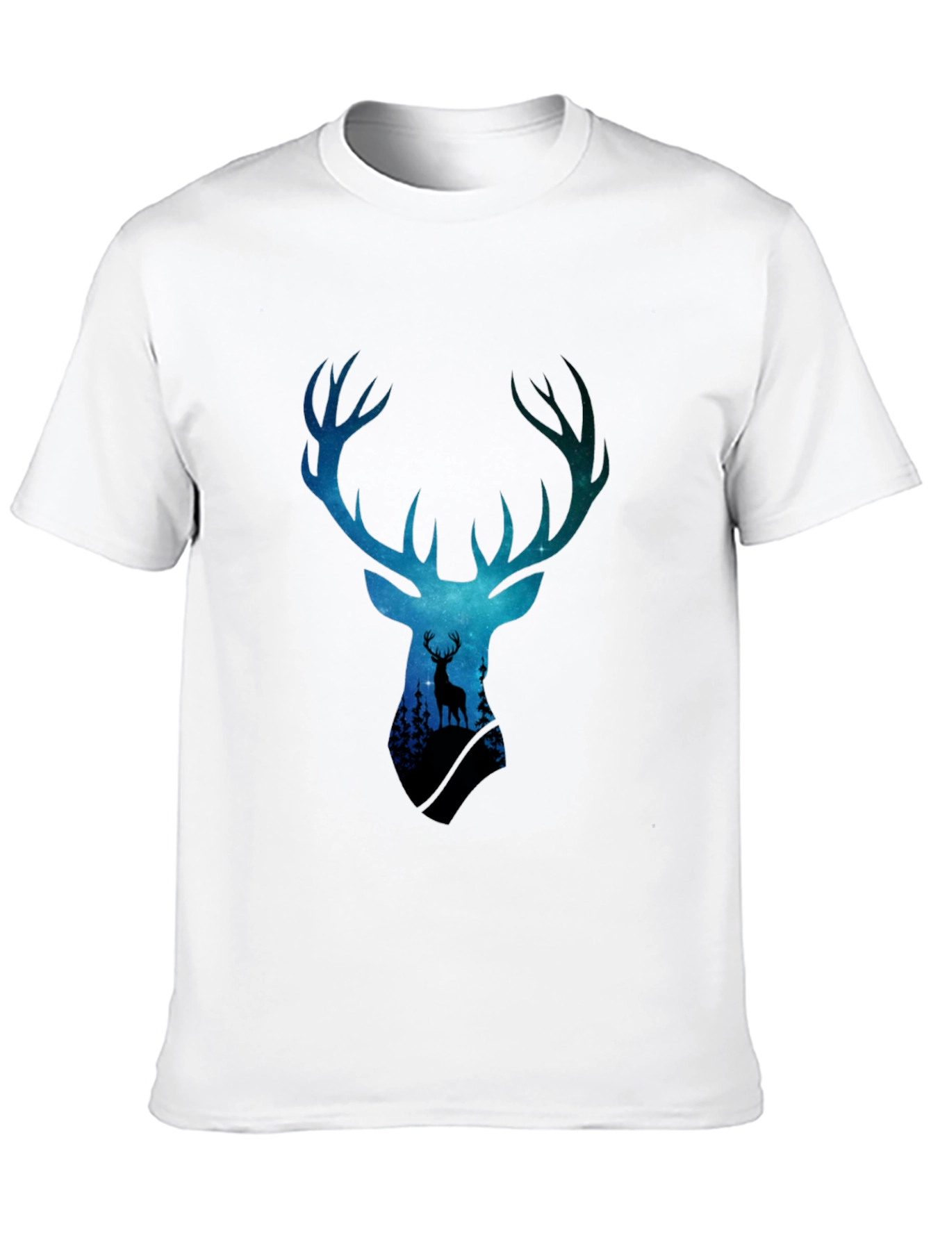 Deer Silhouette Graphic Tee - Galaxy Antlers Black T-Shirt