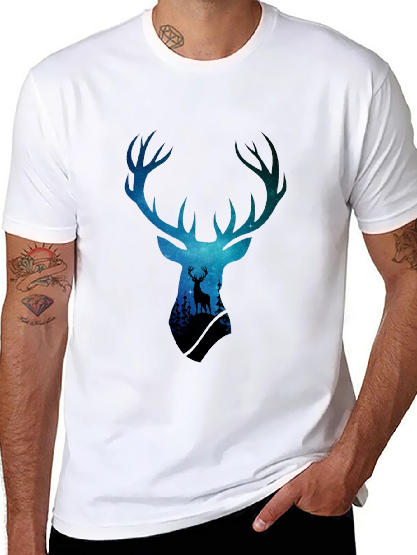 Deer Silhouette Graphic Tee - Galaxy Antlers Black T-Shirt