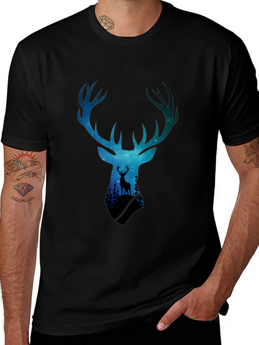 Deer Silhouette Graphic Tee - Galaxy Antlers Black T-Shirt