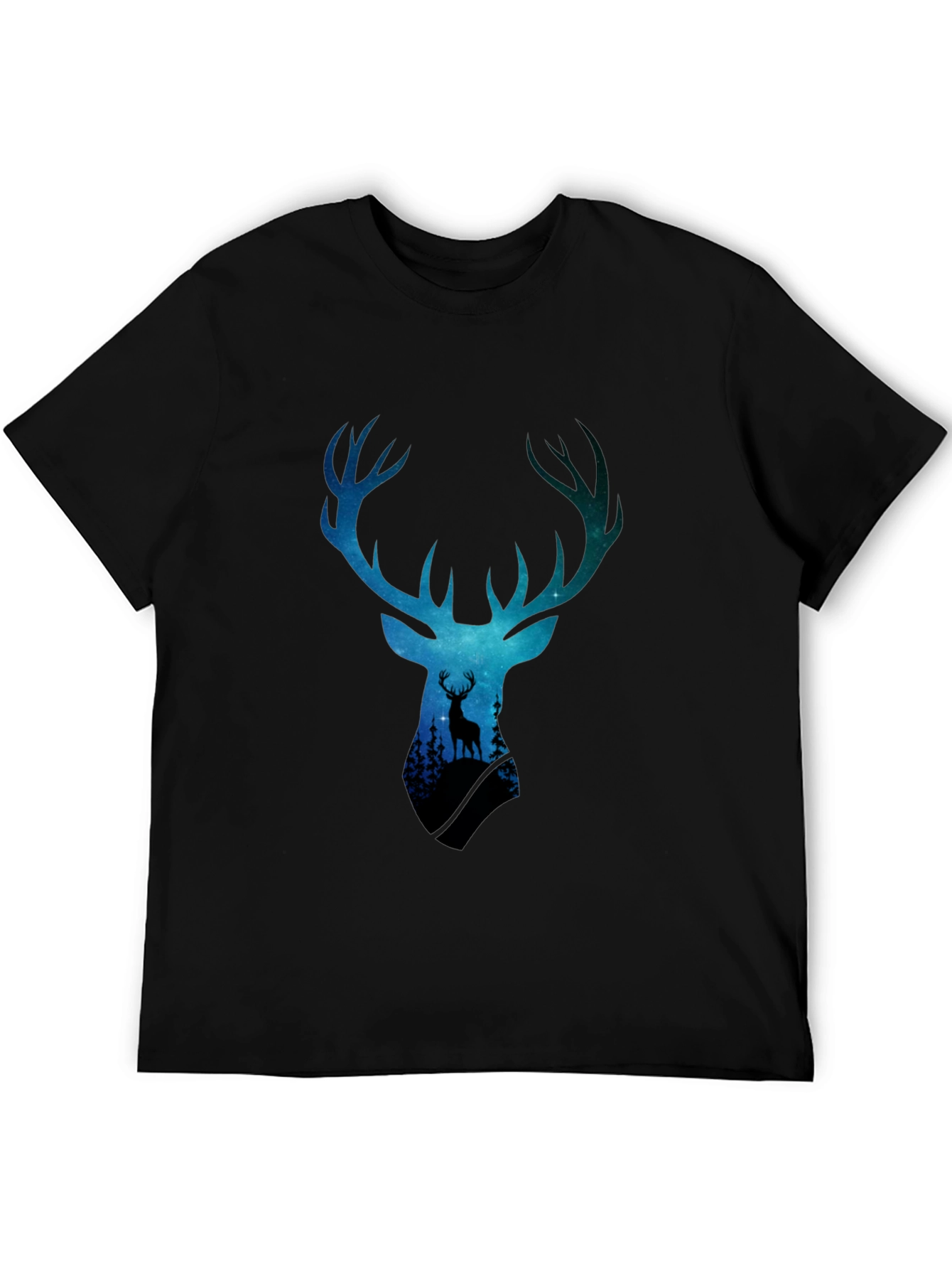 Deer Silhouette Graphic Tee - Galaxy Antlers Black T-Shirt