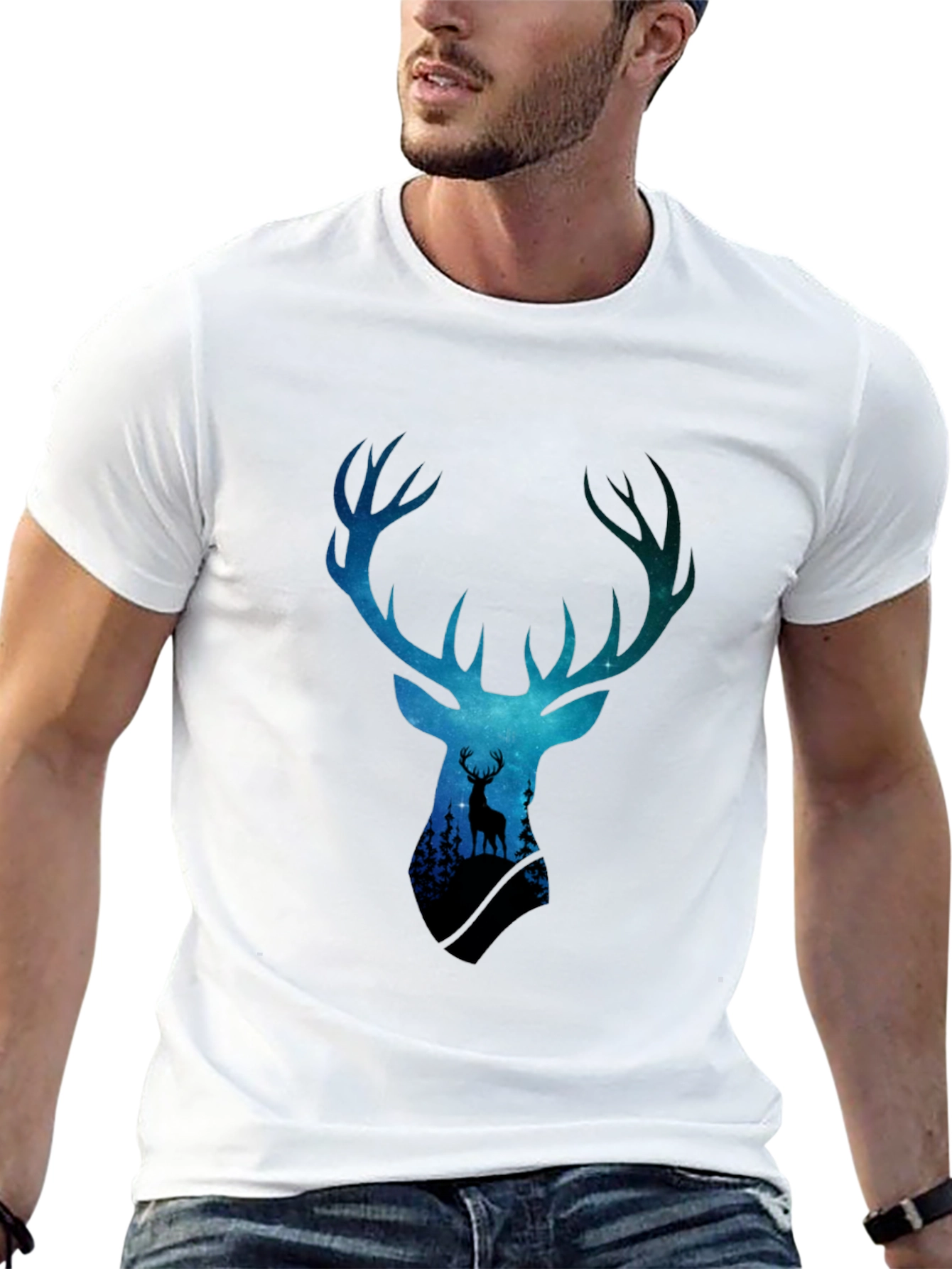 Deer Silhouette Graphic Tee - Galaxy Antlers Black T-Shirt