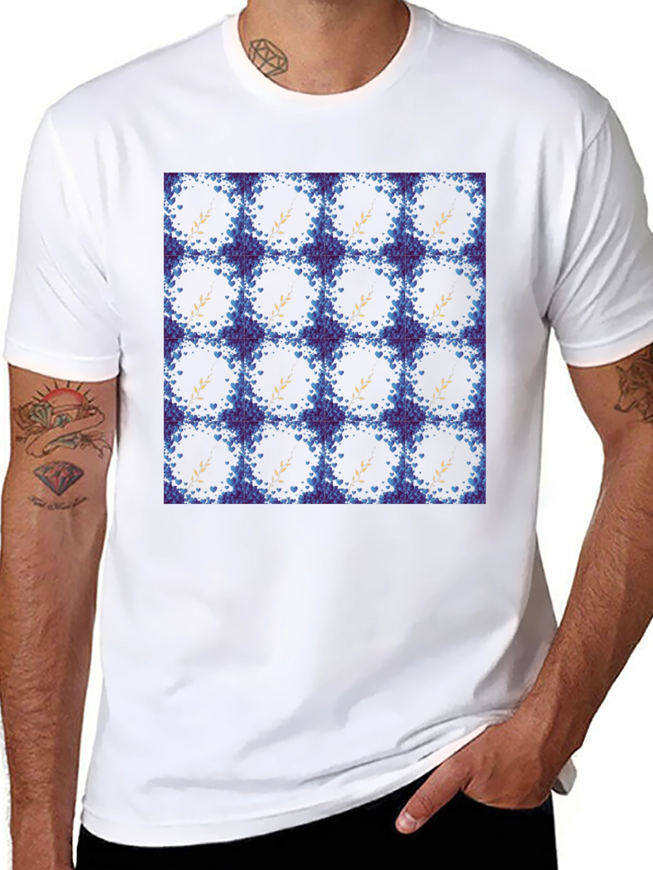 Floral Wreath Pattern Black T-Shirt