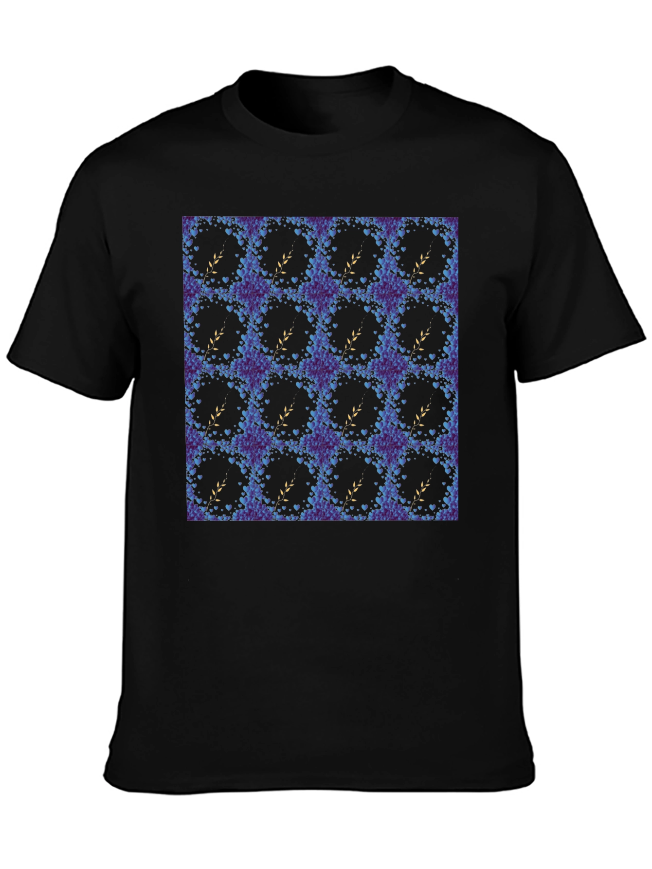 Floral Wreath Pattern Black T-Shirt