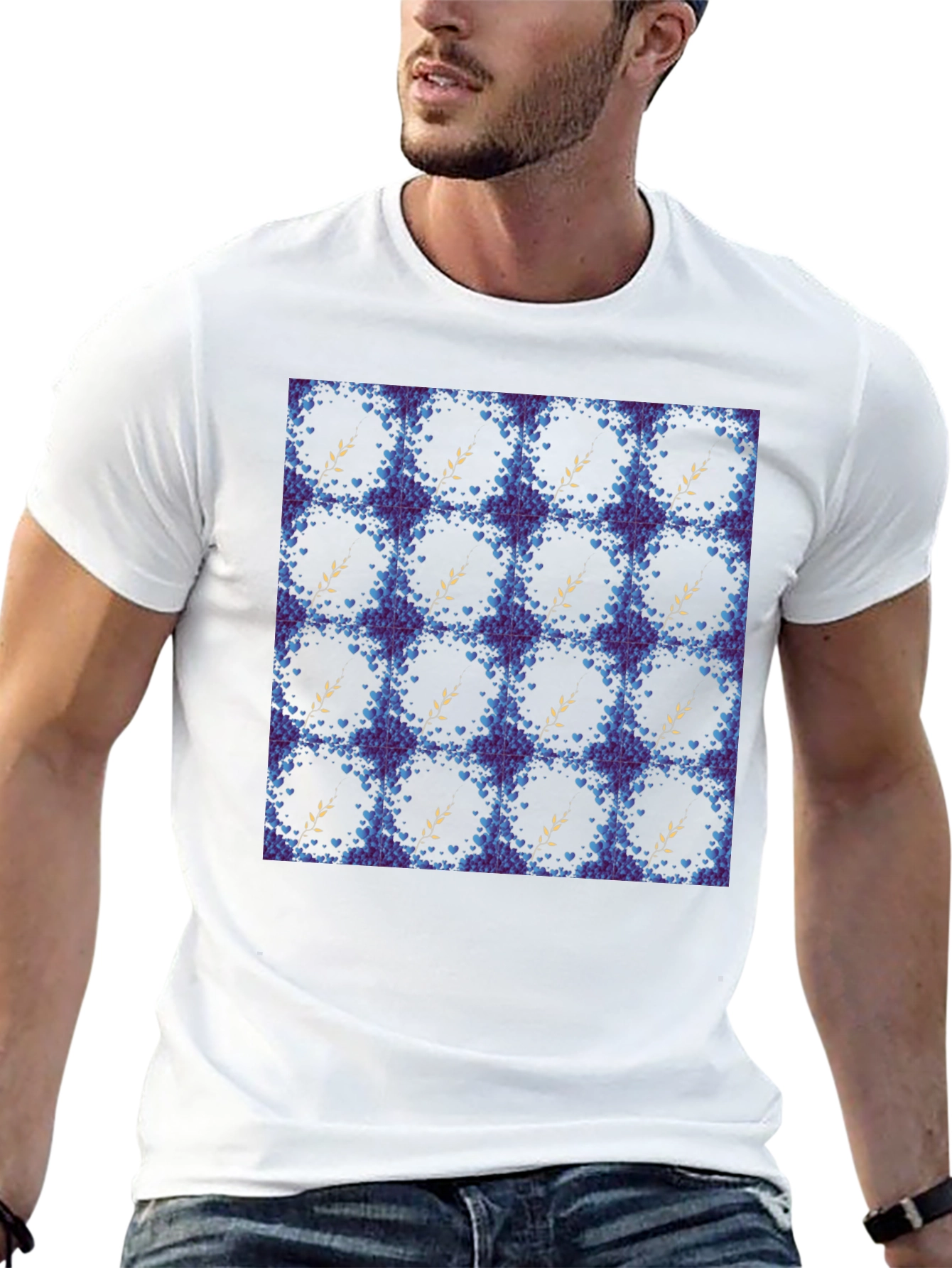 Floral Wreath Pattern Black T-Shirt