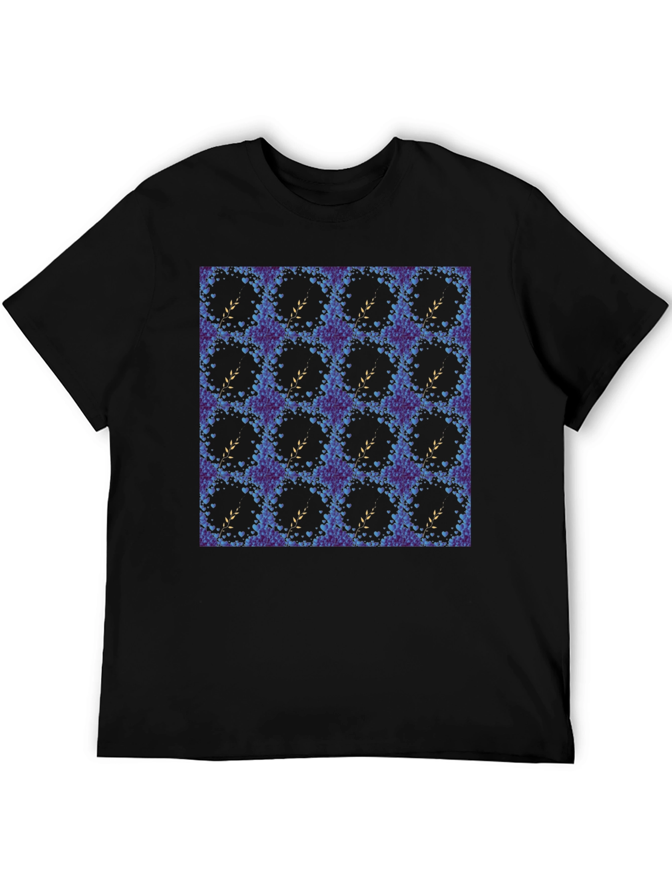 Floral Wreath Pattern Black T-Shirt