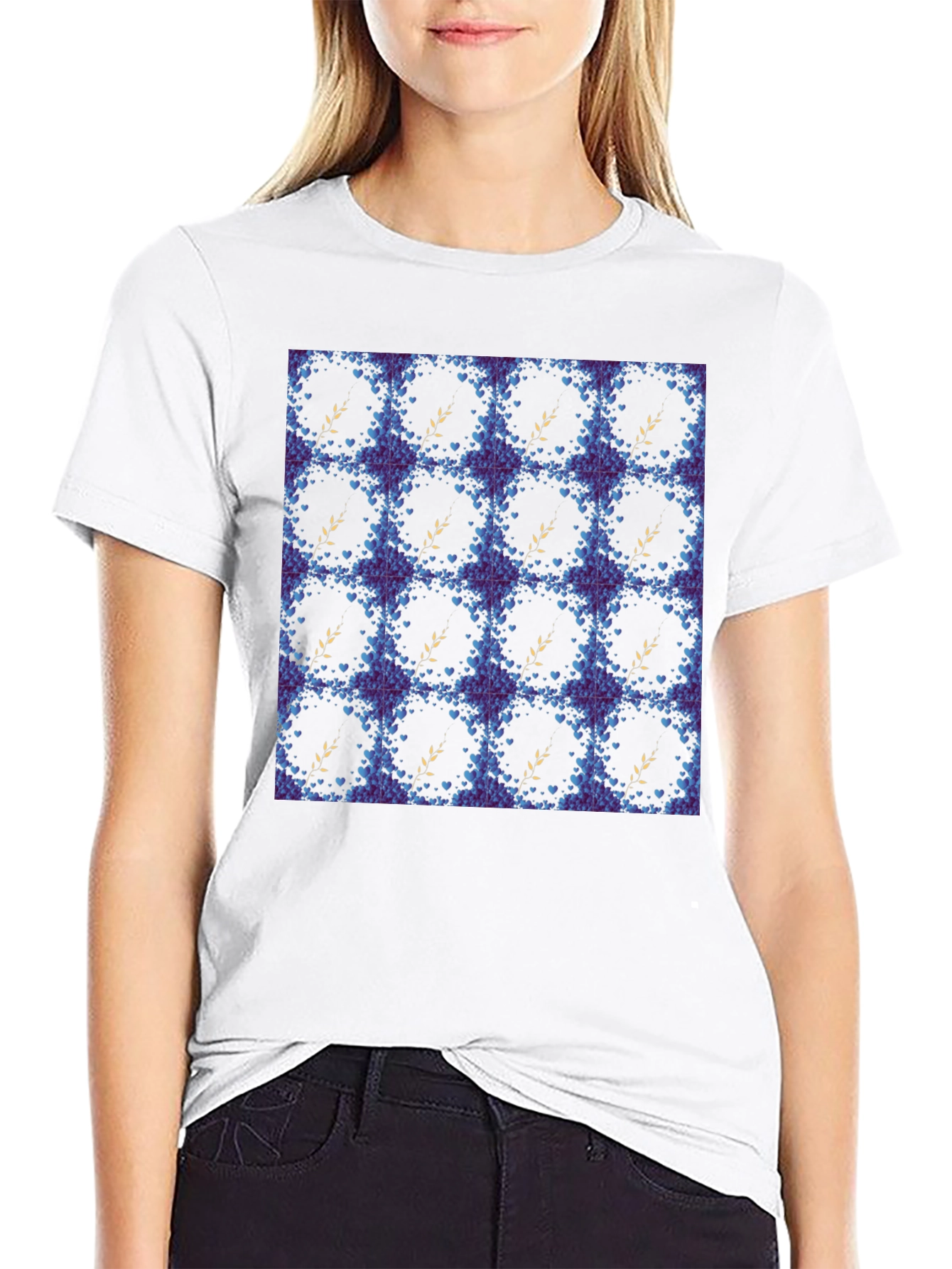 Floral Wreath Pattern Black T-Shirt