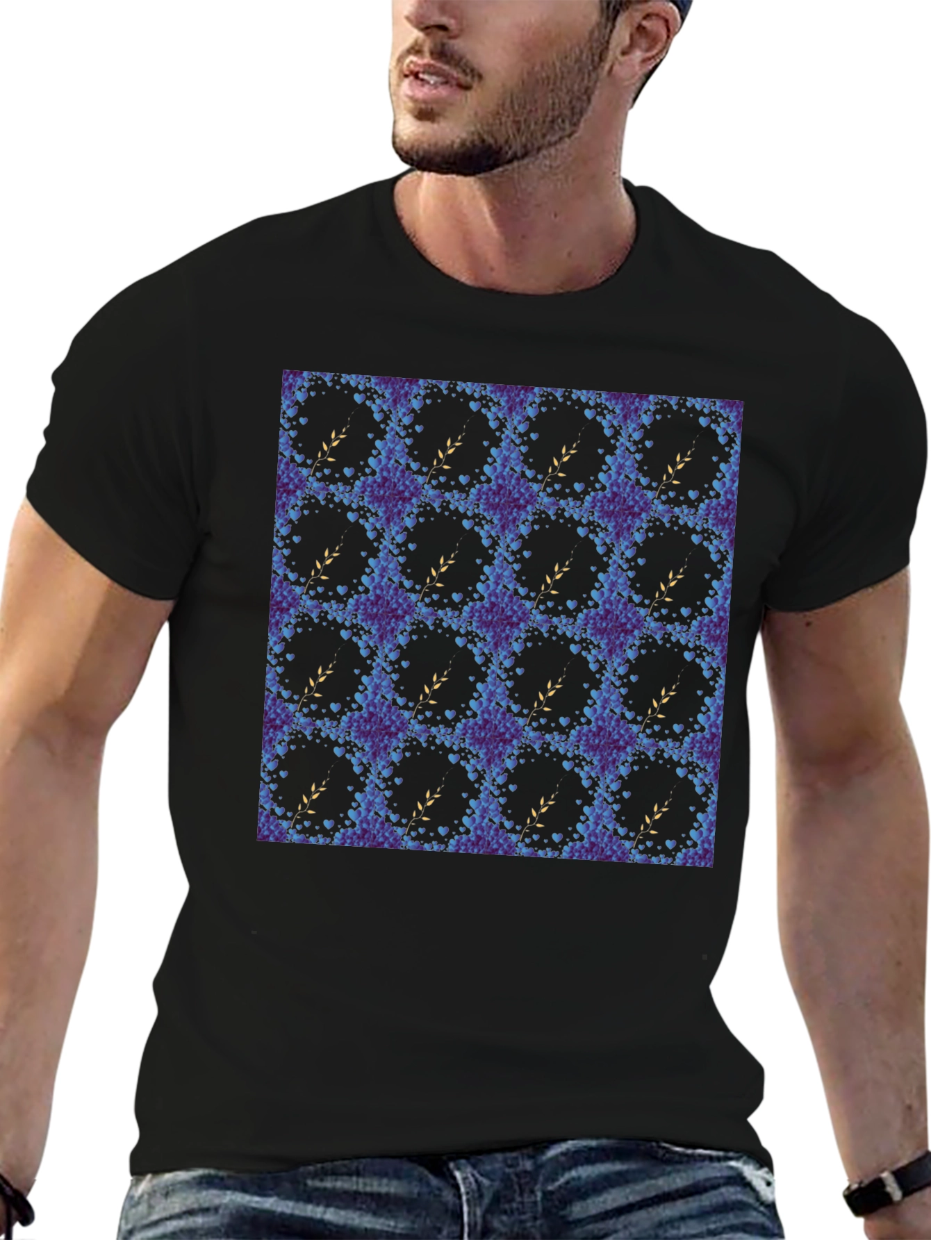 Floral Wreath Pattern Black T-Shirt
