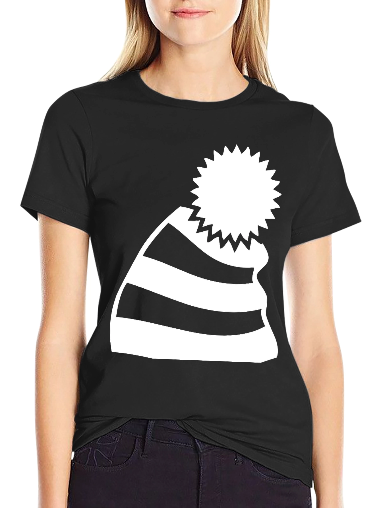 Striped Beanie Graphic Tee - Casual Comfort