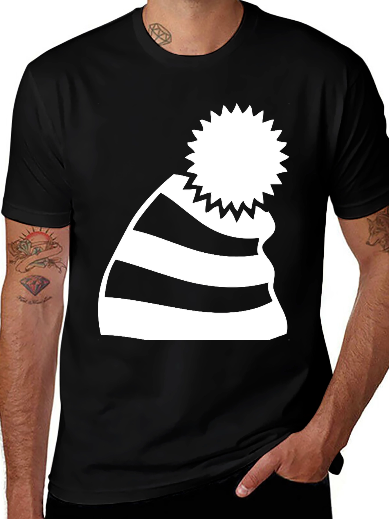 Striped Beanie Graphic Tee - Casual Comfort