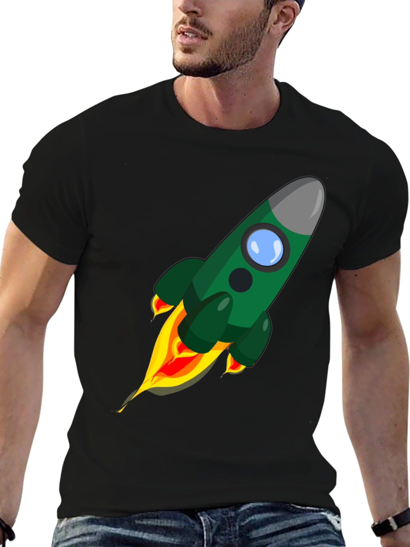 Rocket Launch Graphic Tee - Premium Black Cotton Shirt