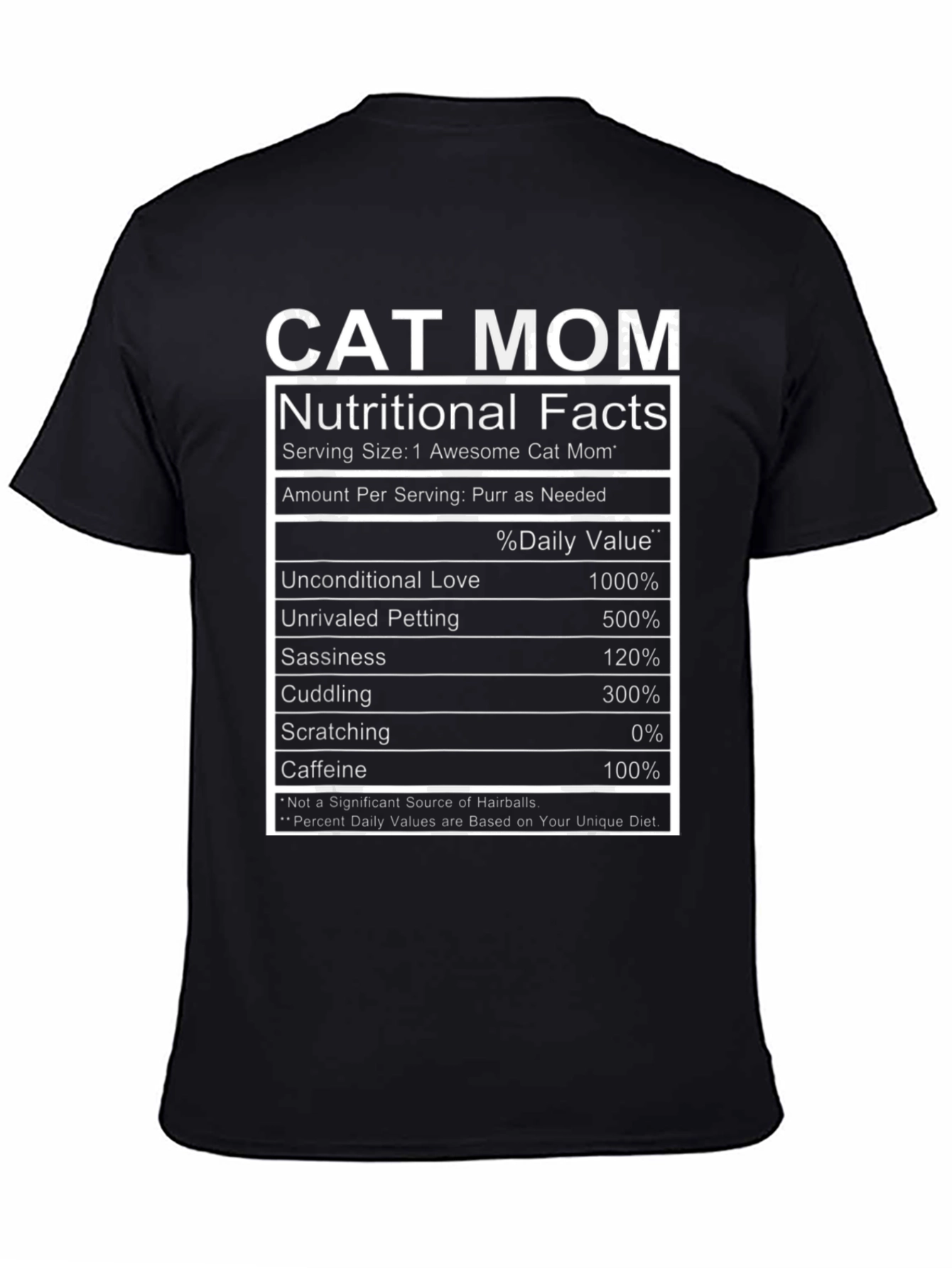 Cat Mom Nutritional Facts Black T-Shirt
