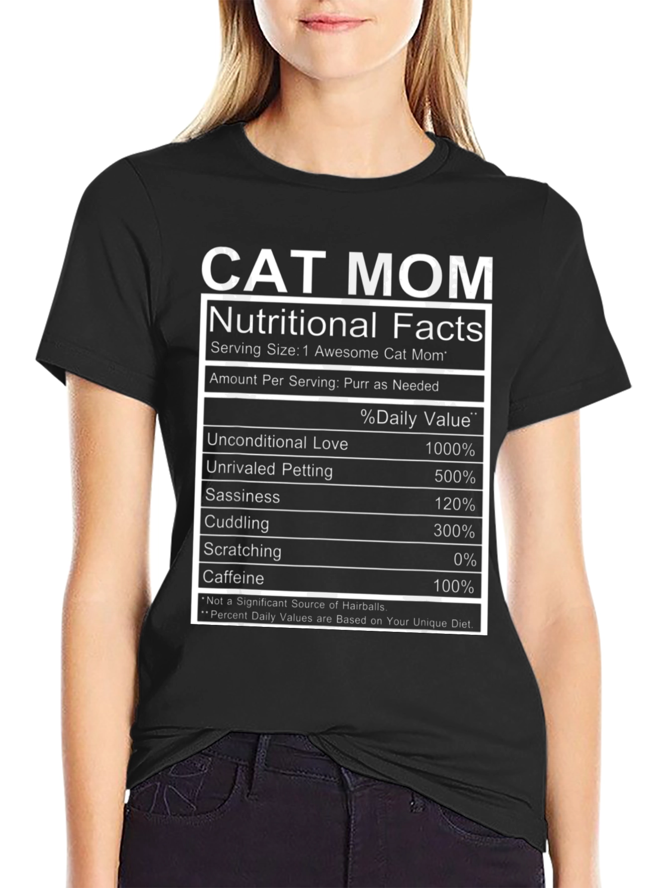 Cat Mom Nutritional Facts Black T-Shirt
