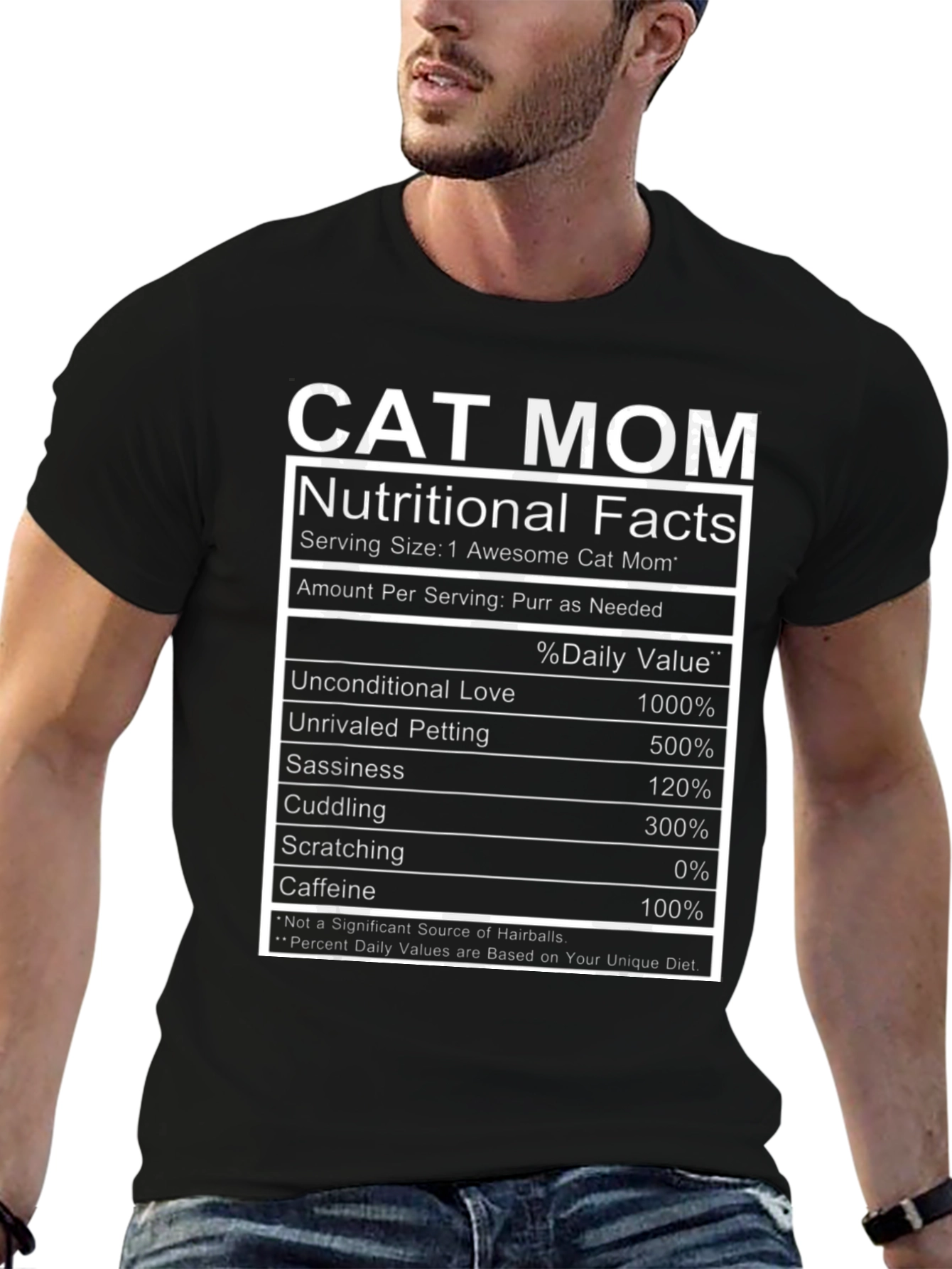 Cat Mom Nutritional Facts Black T-Shirt