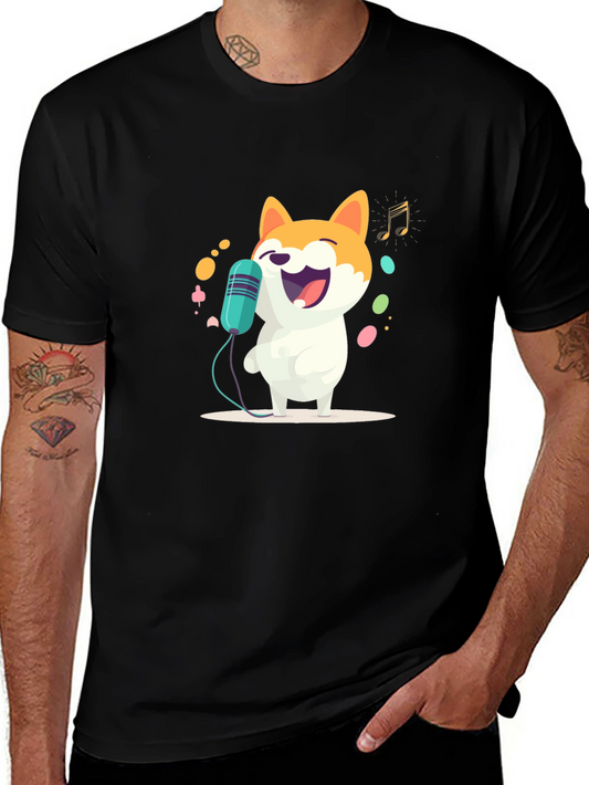 Singing Doge T-Shirt - Black Cartoon Shiba Inu