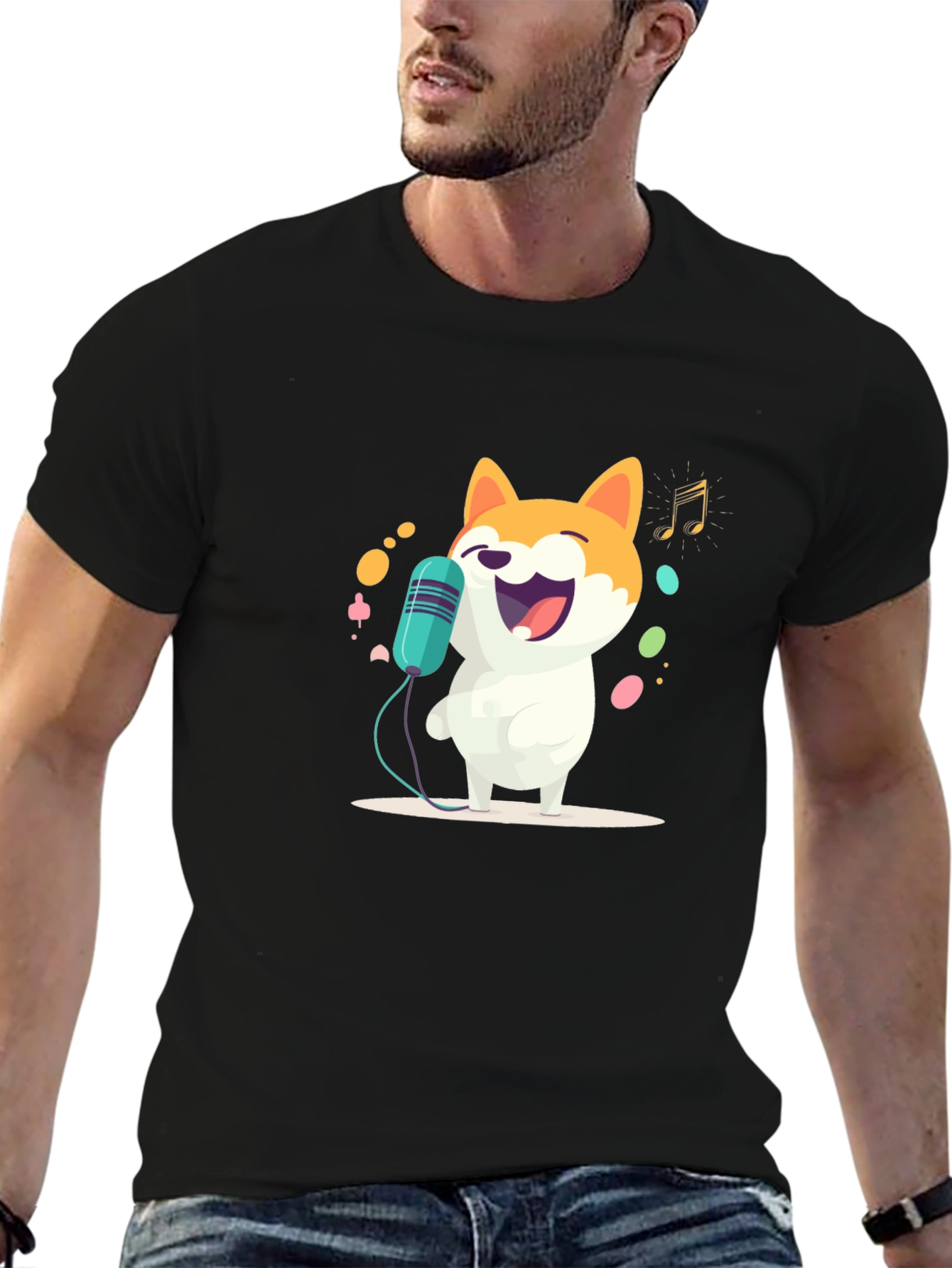 Singing Doge T-Shirt - Black Cartoon Shiba Inu