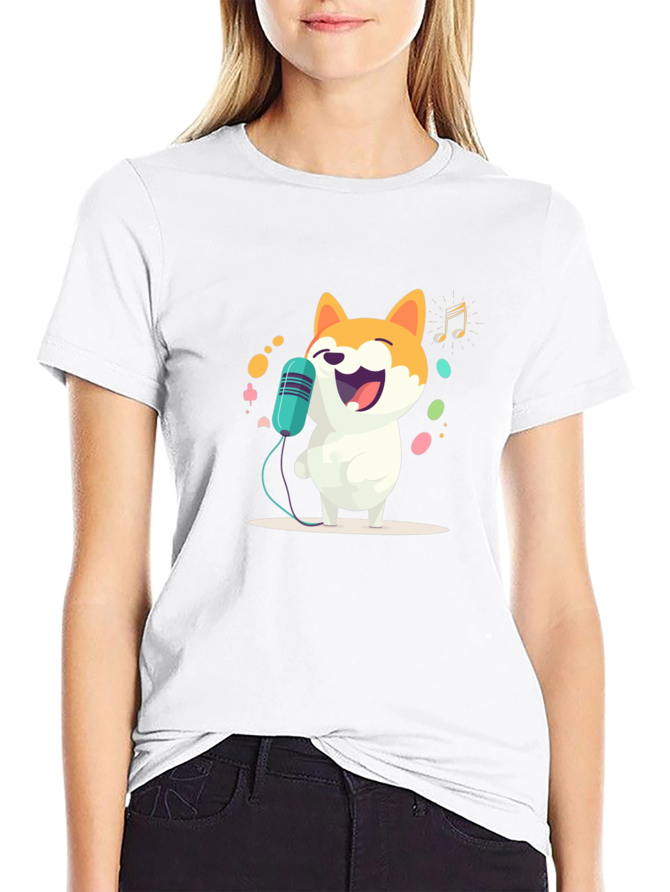 Singing Doge T-Shirt - Black Cartoon Shiba Inu