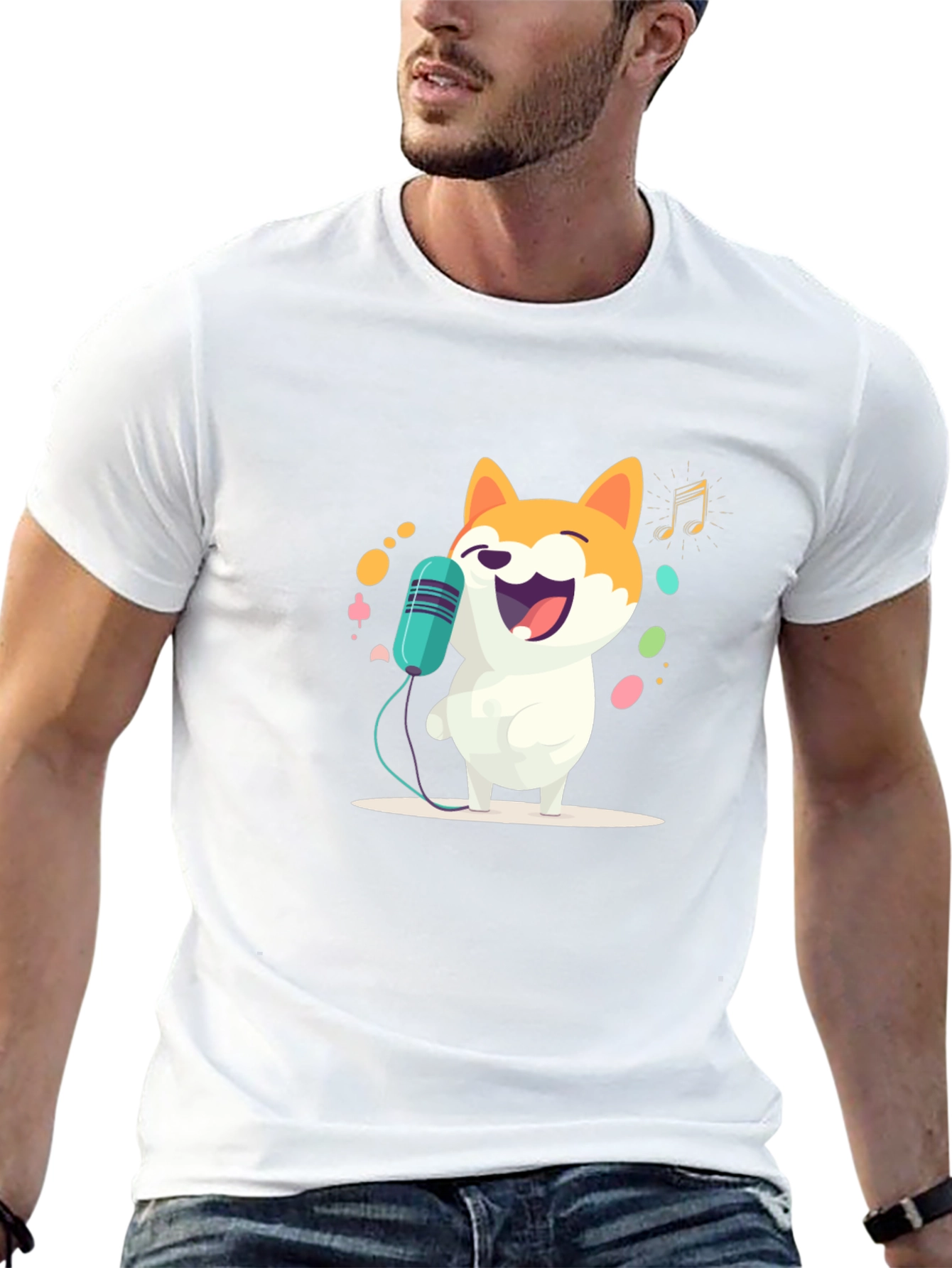 Singing Doge T-Shirt - Black Cartoon Shiba Inu