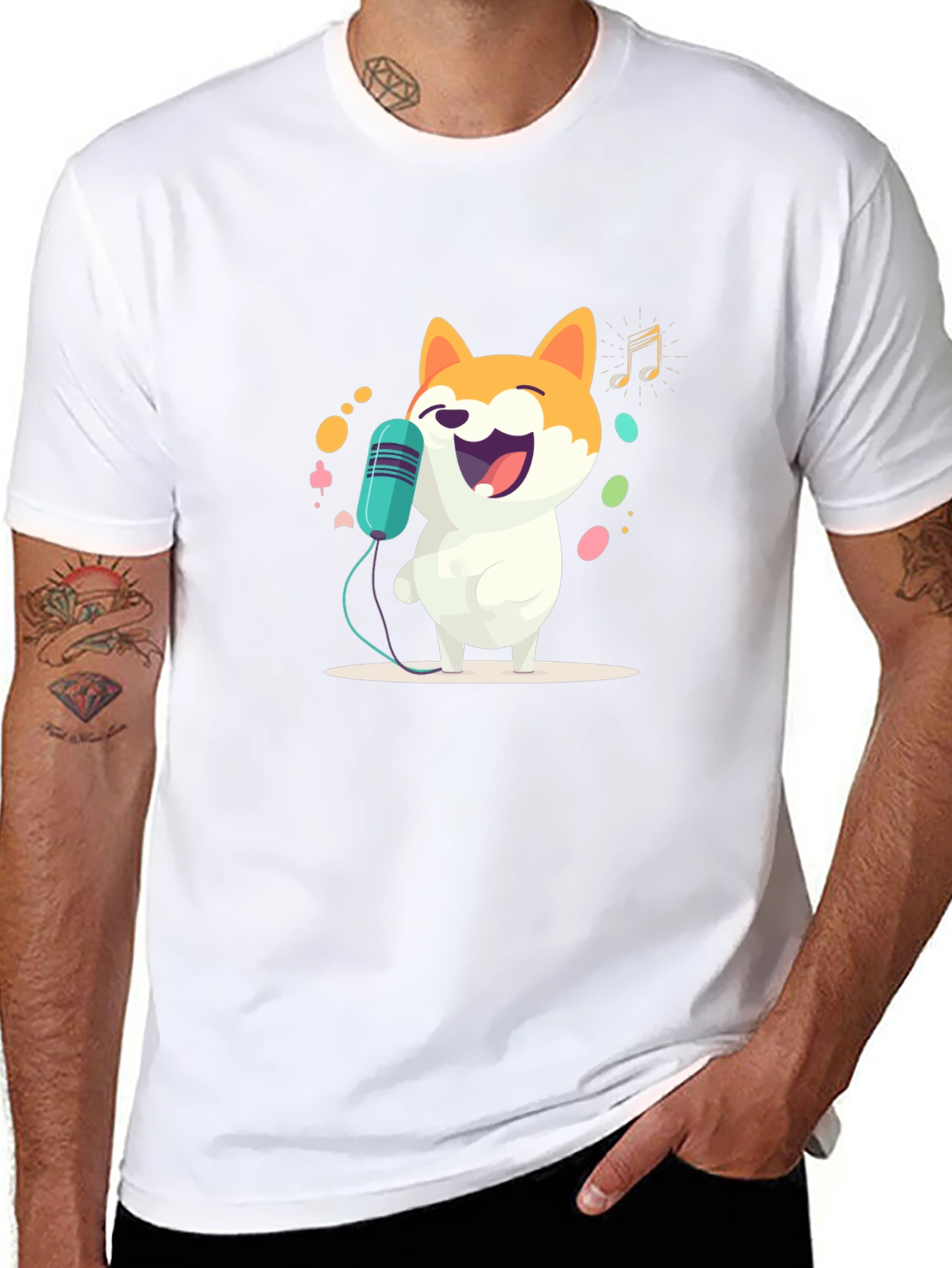 Singing Doge T-Shirt - Black Cartoon Shiba Inu