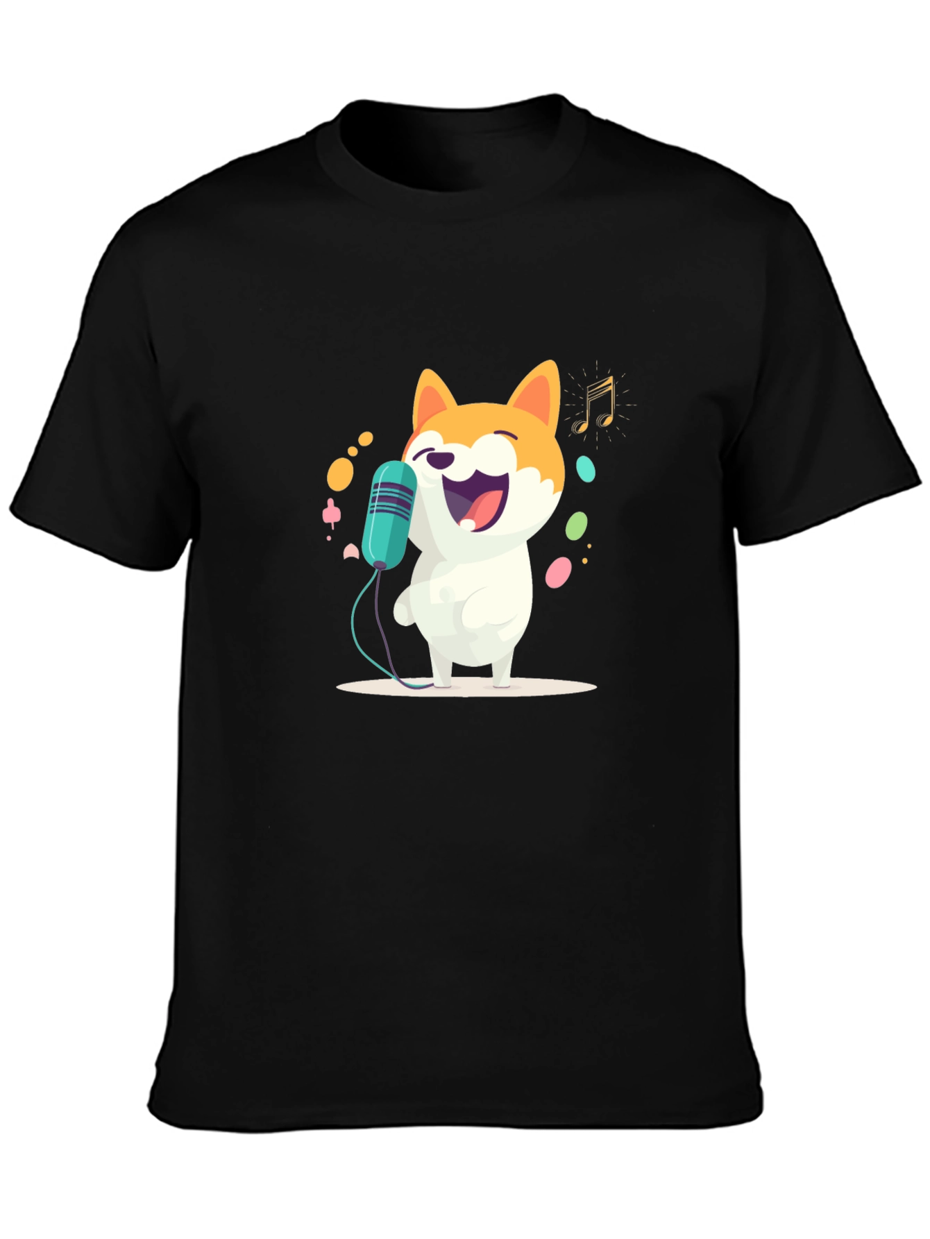 Singing Doge T-Shirt - Black Cartoon Shiba Inu