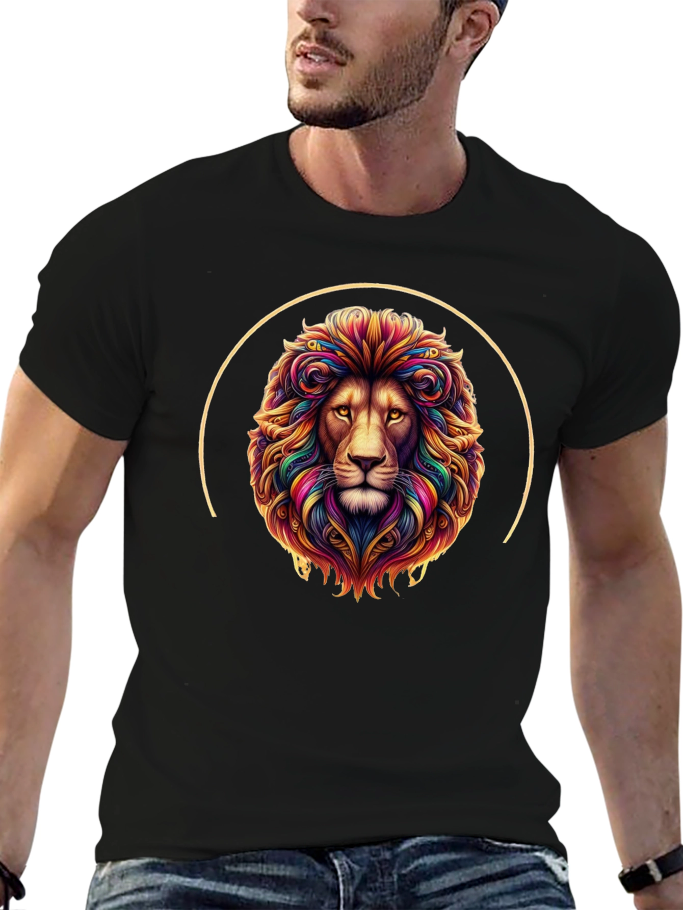 Vibrant Lion Graphic Tee - Black