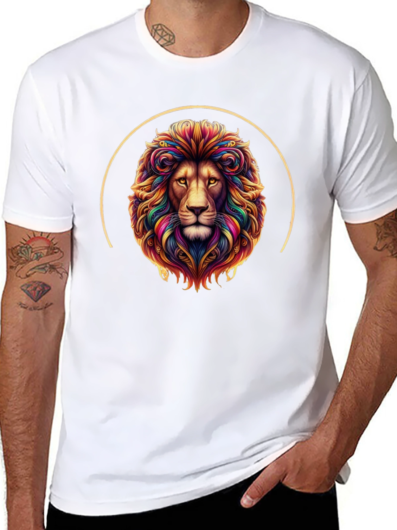 Vibrant Lion Graphic Tee - Black