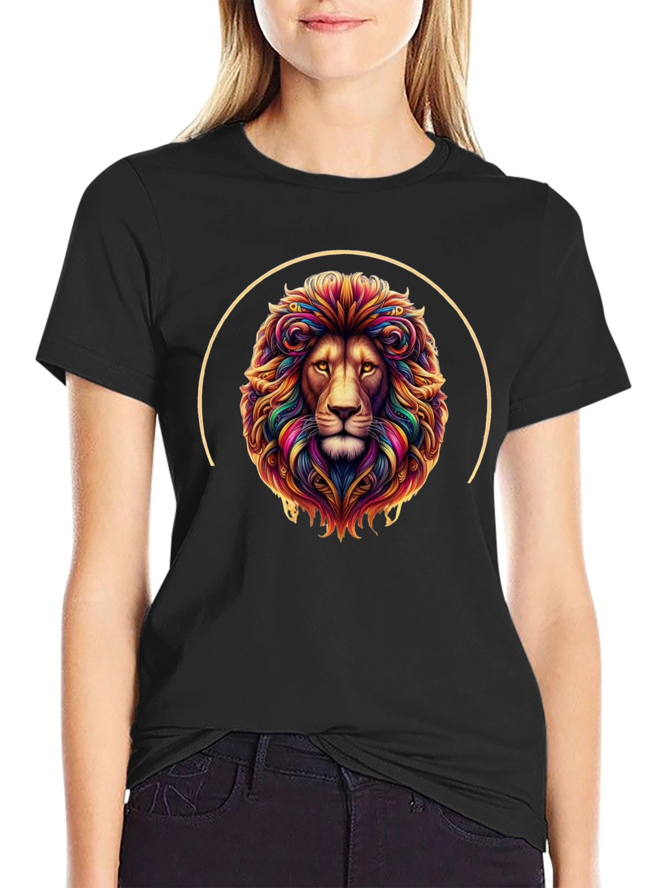 Vibrant Lion Graphic Tee - Black