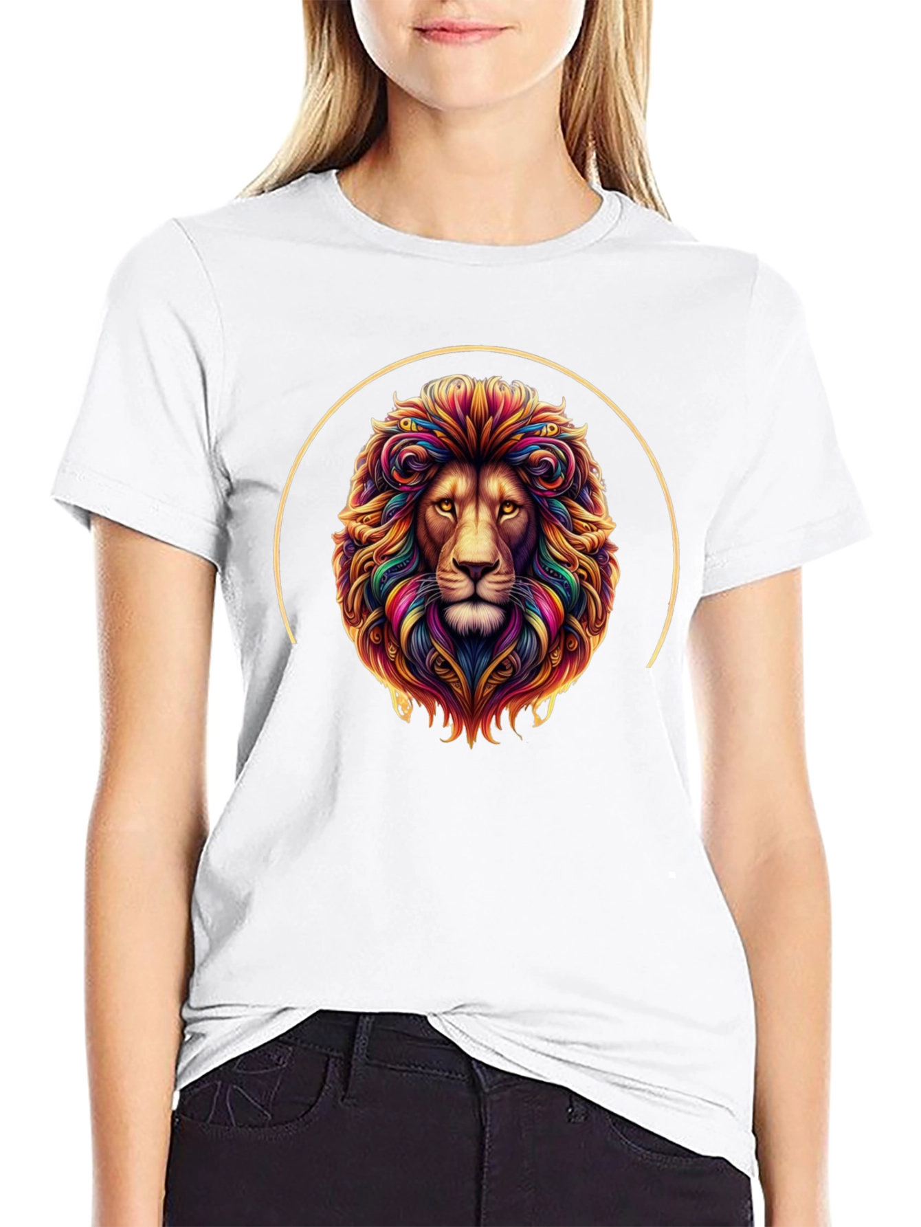 Vibrant Lion Graphic Tee - Black
